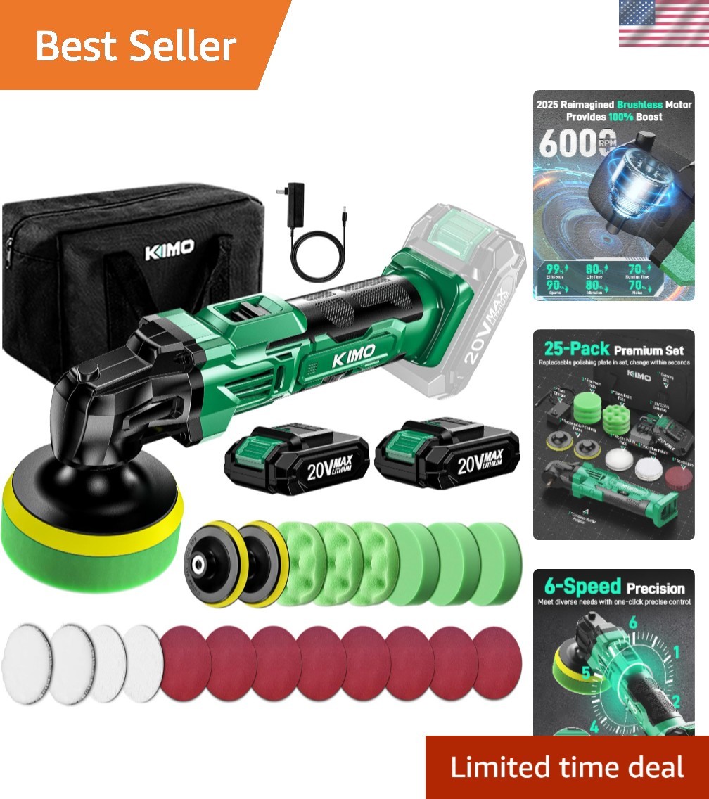 Lightweight KIMO 20V Cordless Buffer with Dual Battery & Fast Charger, 2.5 lbs