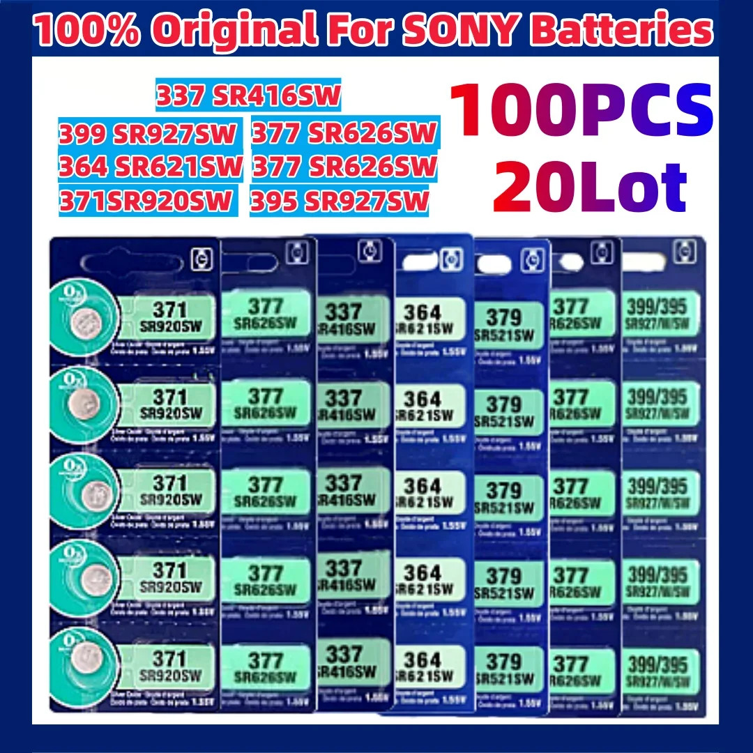377 SR626SW-100pcs NEW 100pcs For Sony 337 SR416SW Silver Watch Battery 364 SR62