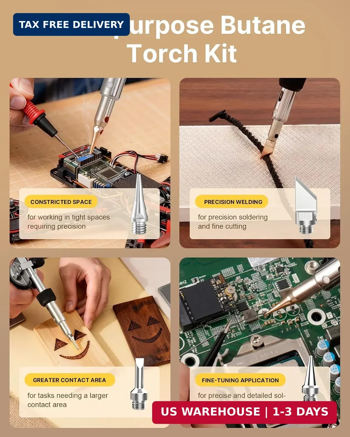 RAVS Butane Soldering Iron Kit Cordless, 14-Piece Multi-Function Butane Torch Ki