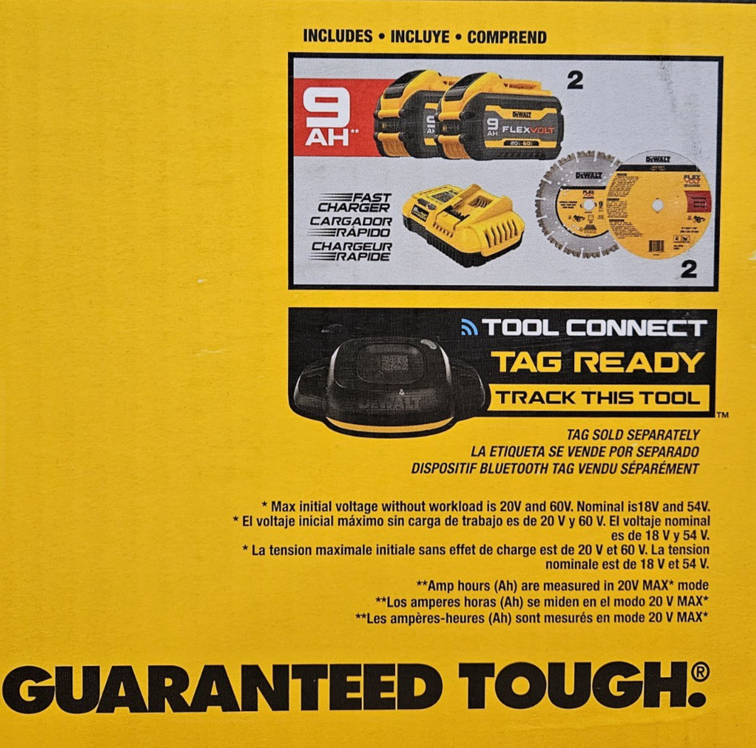 DeWALT DCS692X2 60V Max FlexVolt Brushless 9” Cut Off Saw Kit 9AH & Fast Charger