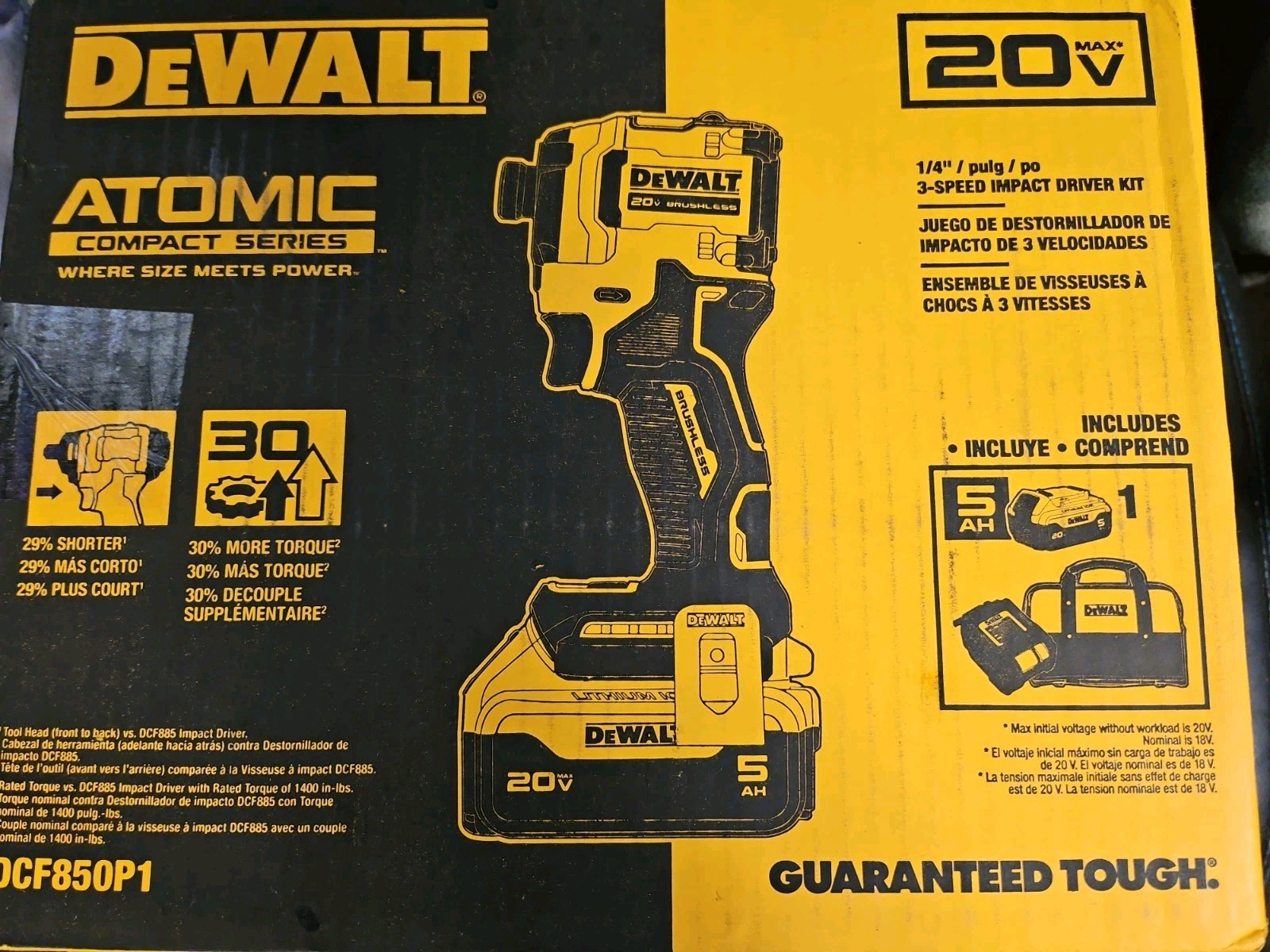 DeWALT DCF850P1 2026 Atomic 20V 1/4&Prime; Impact Driver Kit 5Ah XR Battery & Charger