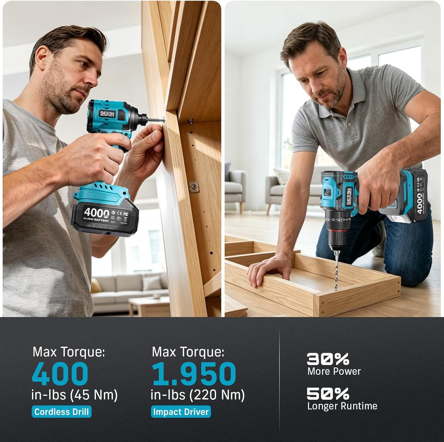 Electric 3/8 » Drill & 1/4 » Cordless Impact Driver Brushless 2 Tool Combo Kit