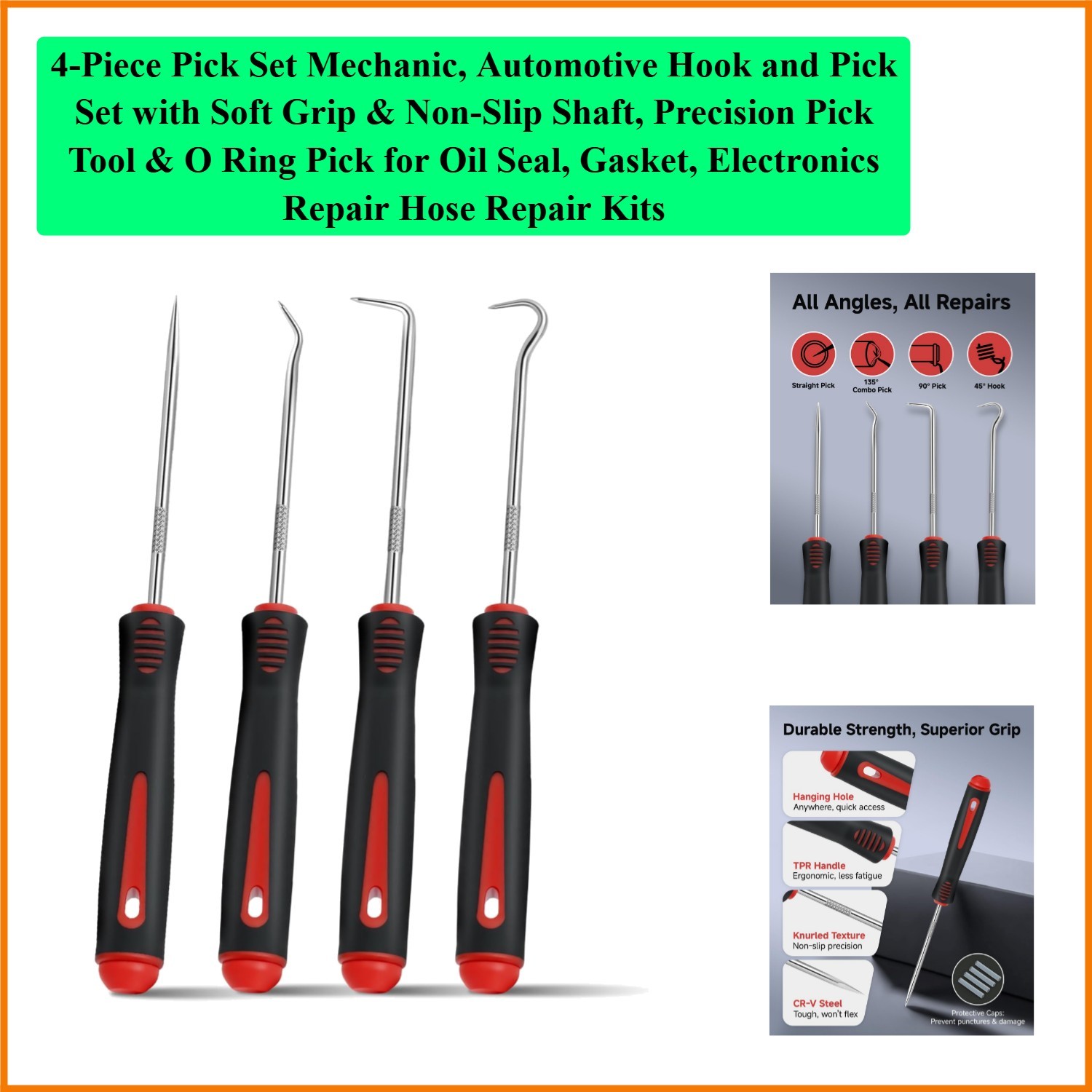 4-Piece Pick Set Mechanic, Automotive Hook and Pick Set with Soft Grip & Non-…