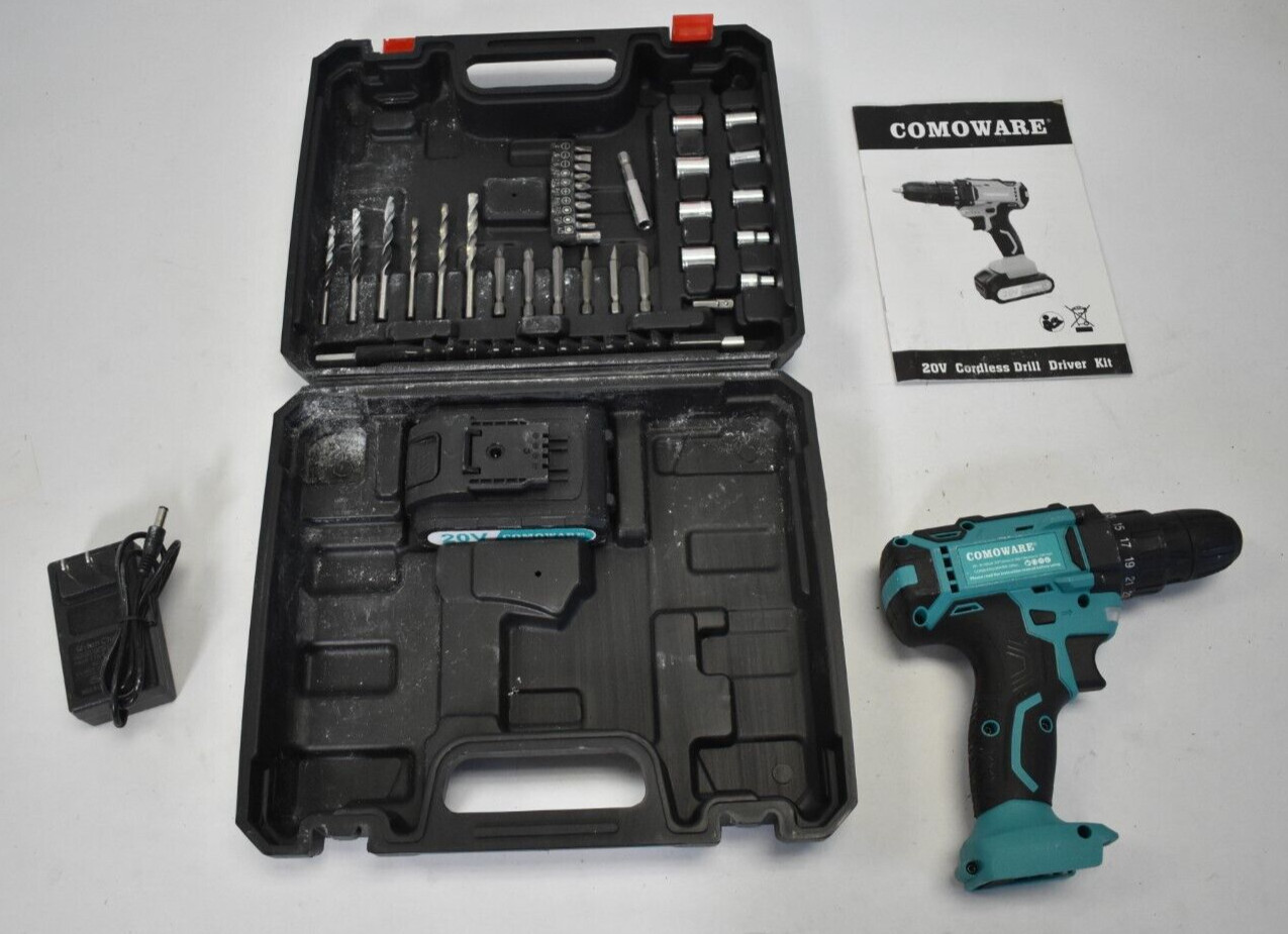 Comoware Cordless Driver Drill Set w Battery & Screwdriver Bit Tool 35 Piece Kit