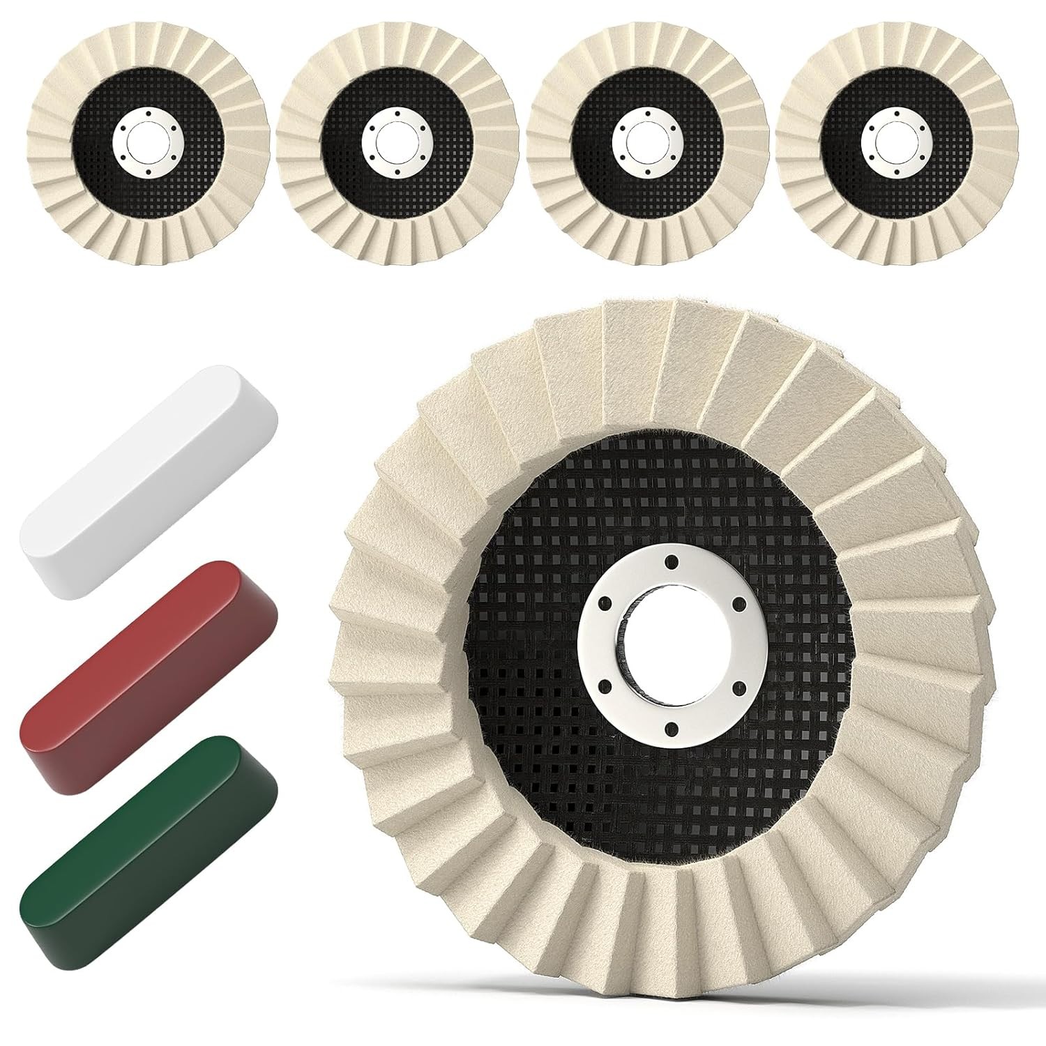 8 Pcs Wool Polishing Wheel & Compound Kit – 5 Aluminum Buffing Wheels (4-1/2&Prime; X