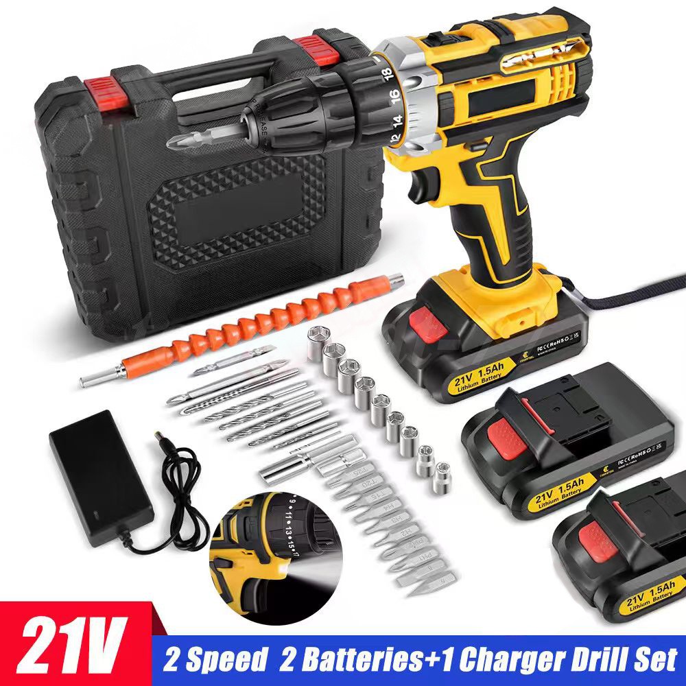 Cordless Brushless Impact Driver Hammer Drill Combo Kit with 2 Battery + Charger