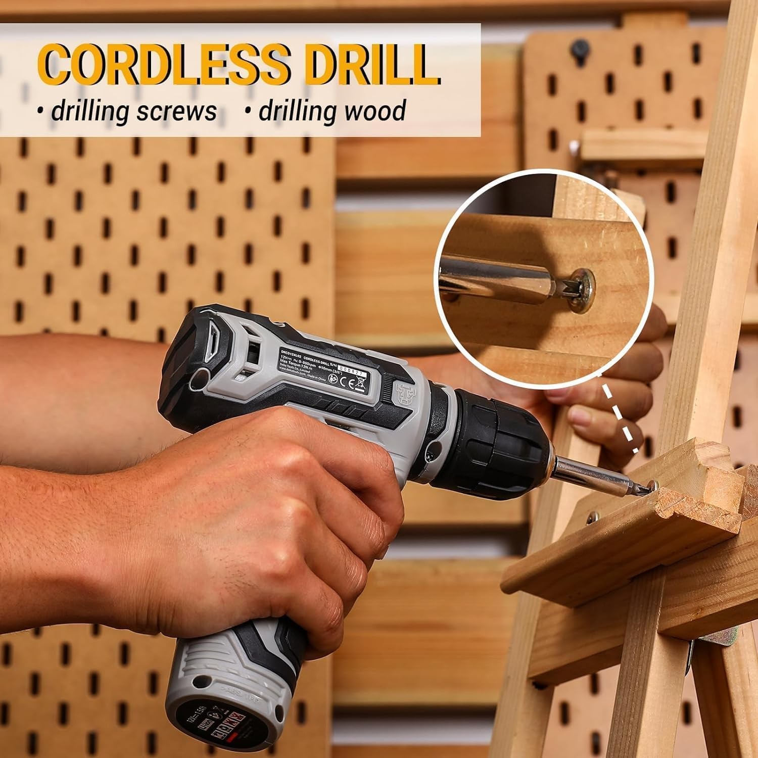 Power Drill Tool Set Kit: DEKOPRO Cordless Box with 12V Battery…