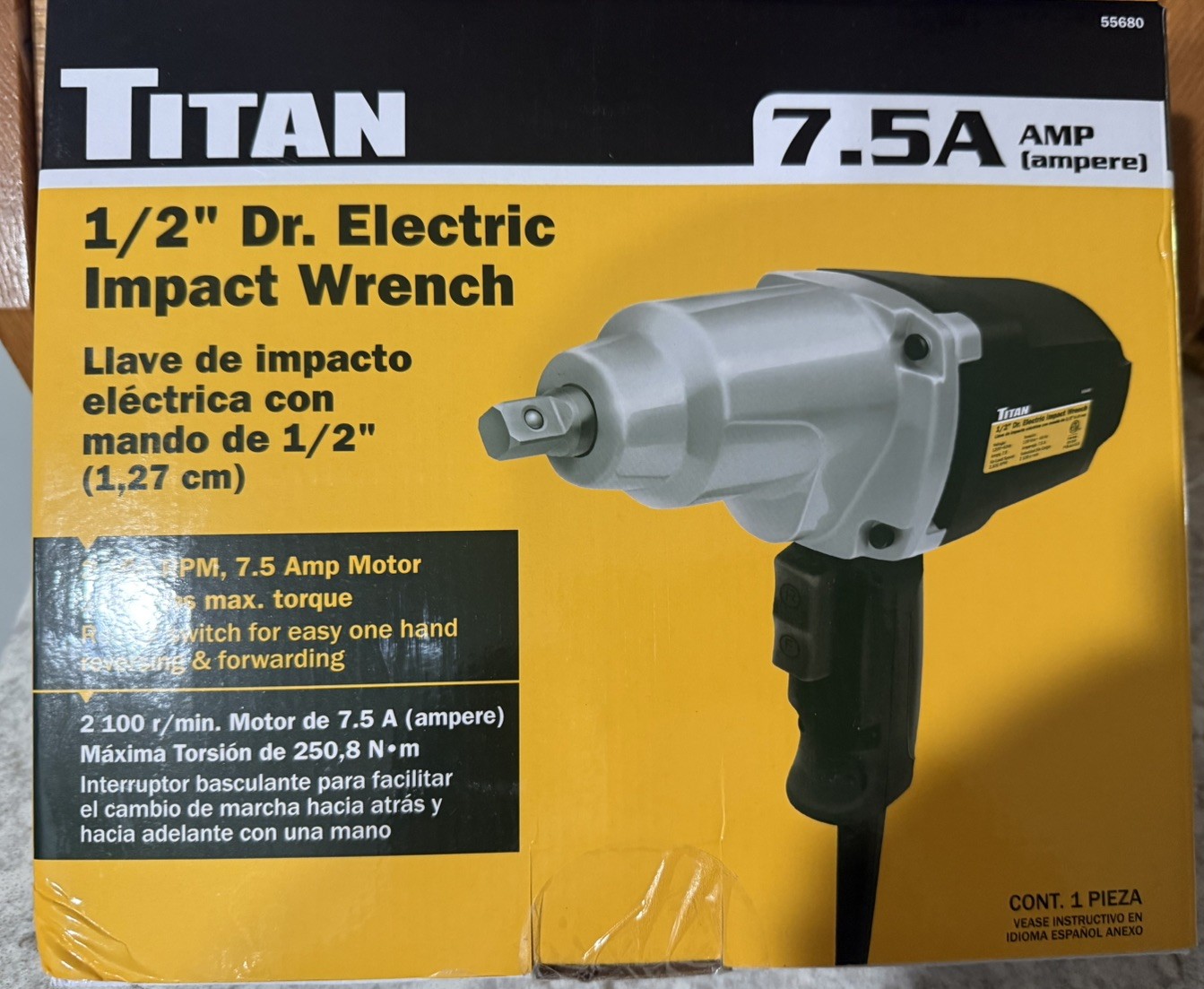 TITAN 120V 60hz Electric 1/2&Prime; Impact Wrench 55680, 2100RPM, 185 ft-lbs max