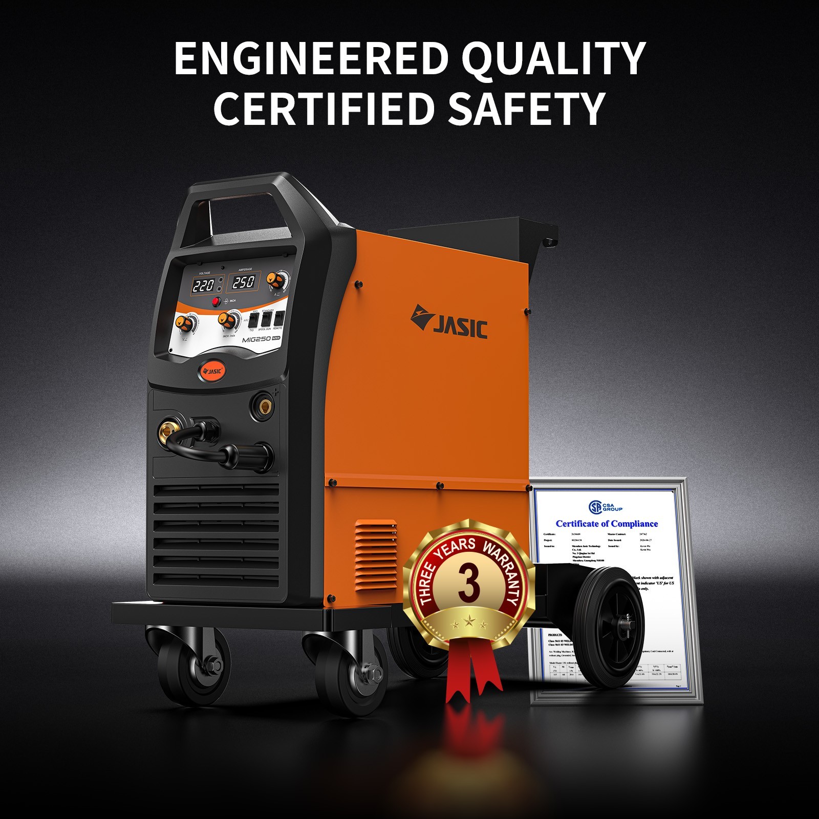 JASIC Welder MIG250 Heavy Duty MIG Welding Machine On Cart 115/230V Dual Voltage