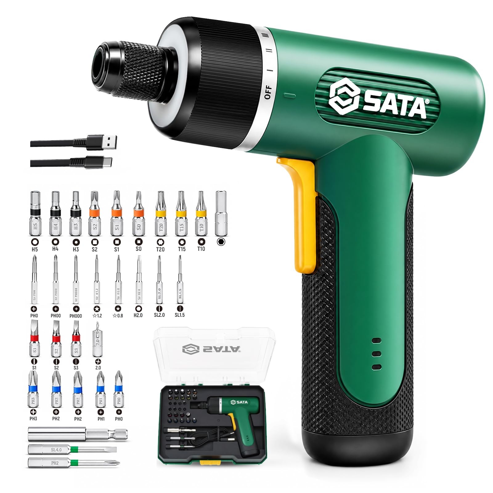 SATA 32-Piece Electric Screwdriver Set, 3.7V Cordless with 1/4&Prime;…