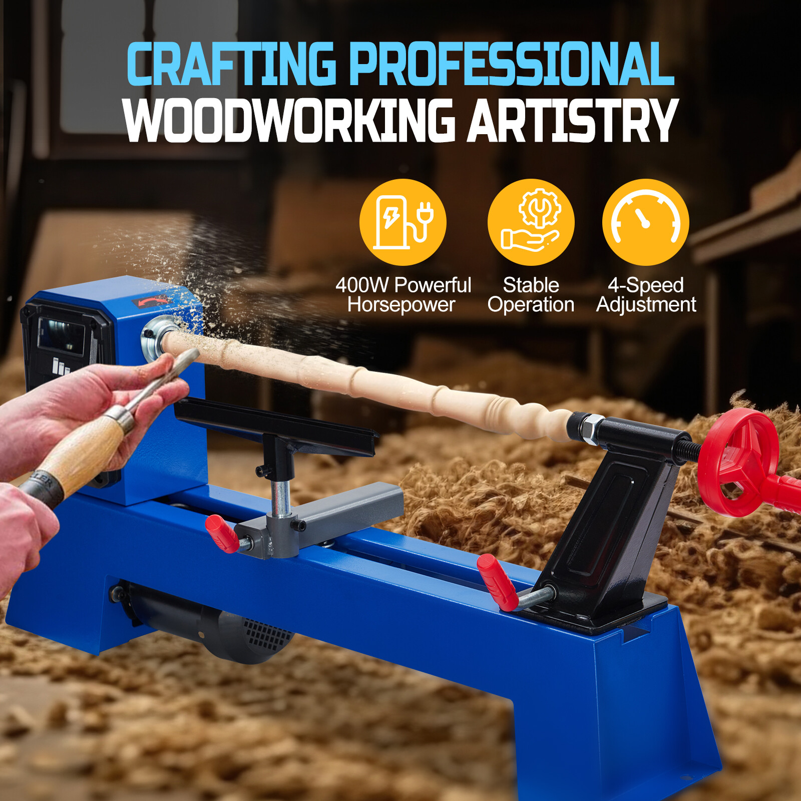 Wood Lathe 14&Prime; x 20&Prime; Benchtop Machine 0.5 HP Variable Speed W/ Wrench & Chisels
