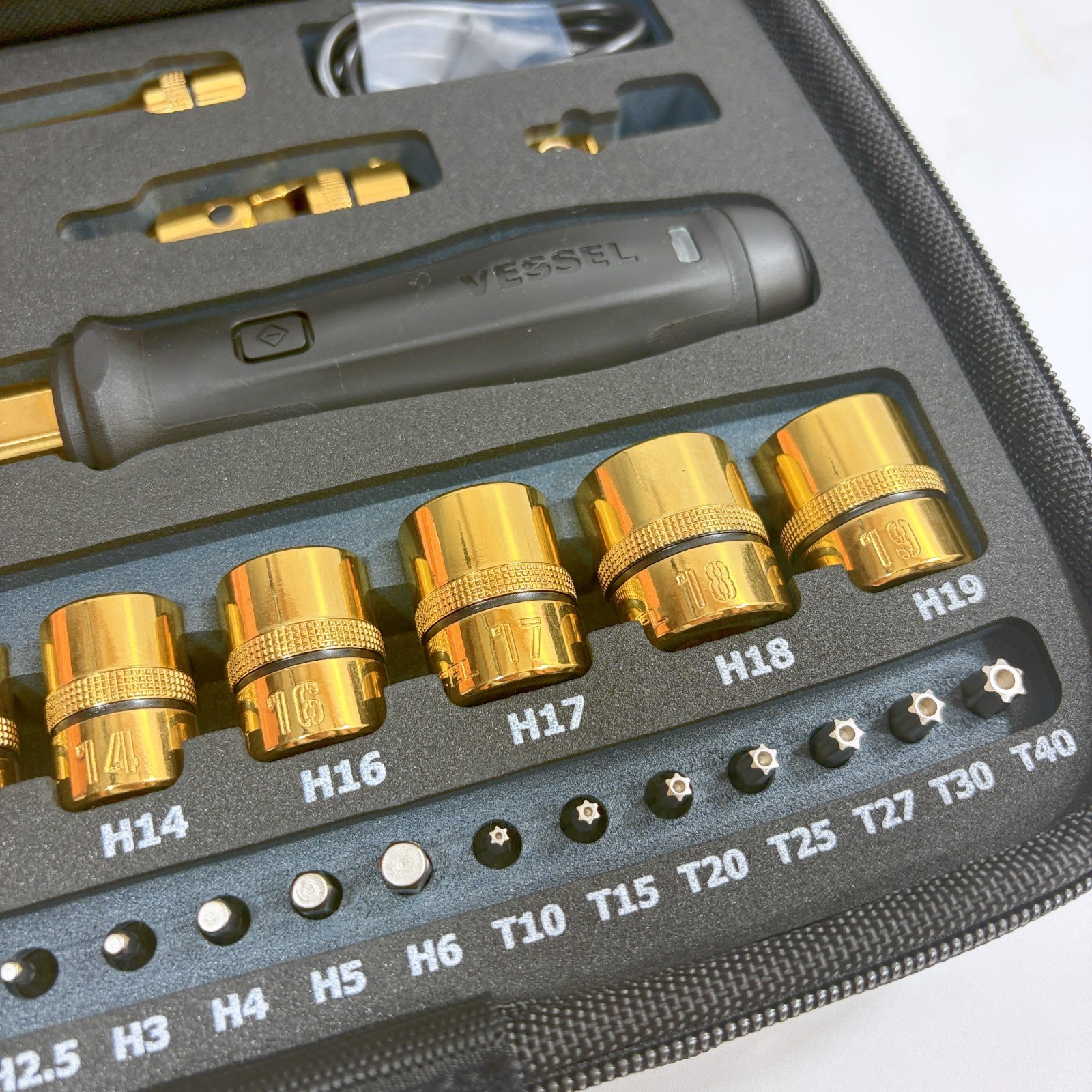VESSEL 400ER3-1MGL Limited Gold Electric Slim Ratchet Set Bit Socket Adapter