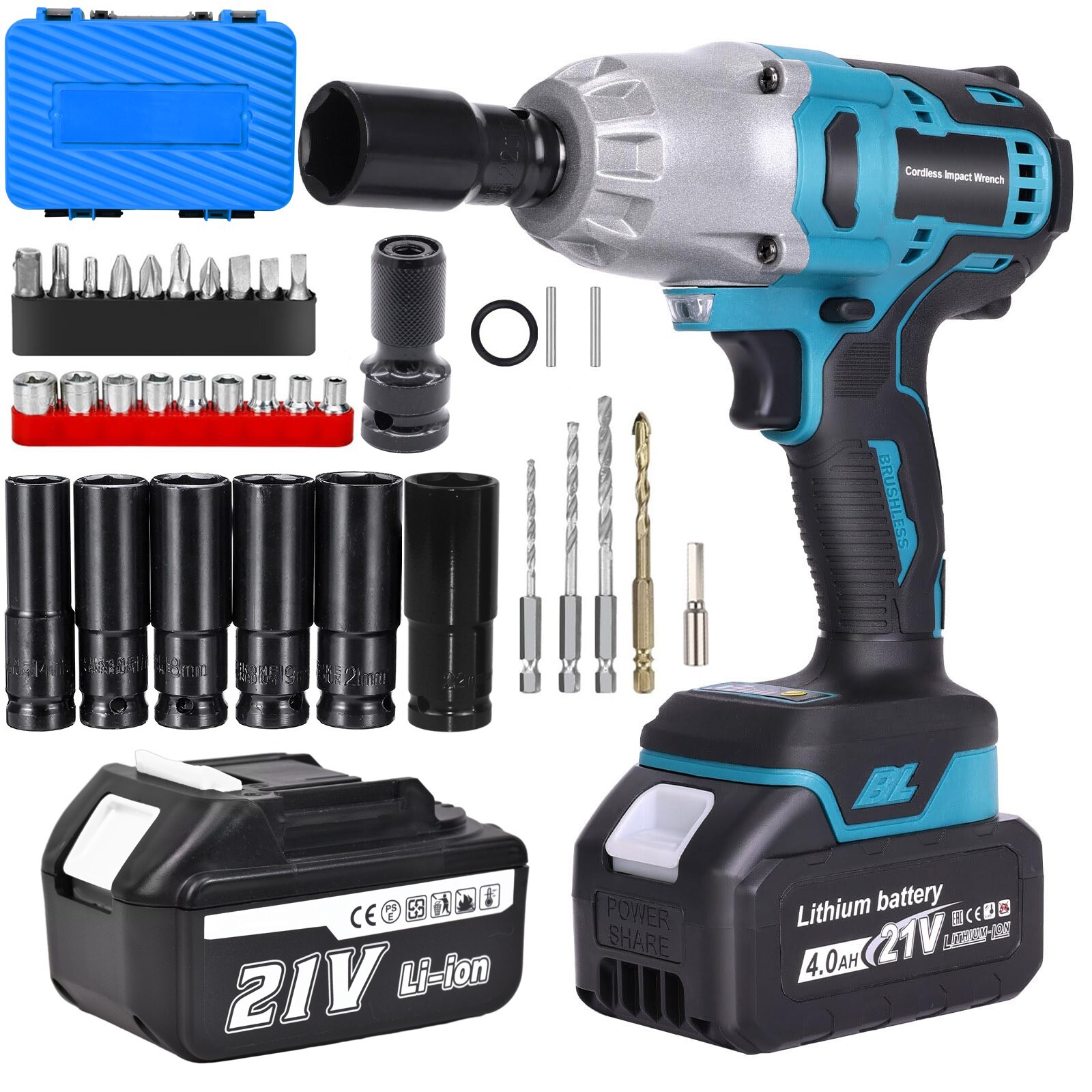 900Nm Cordless Electric Impact Wrench 1/2 » High Power Drill Driver 2PCS Battery