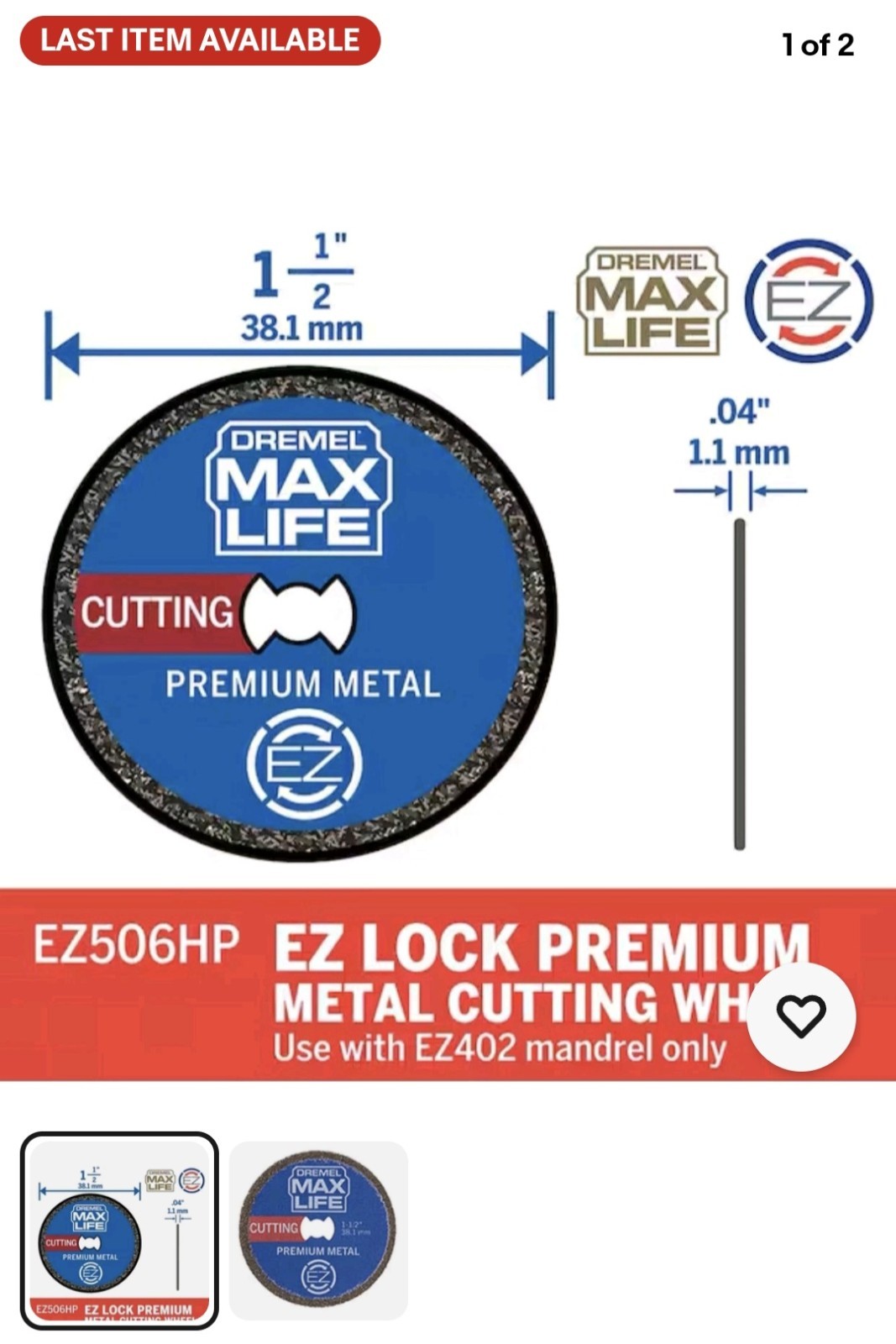 Dremel MAX LIFE EZ506HP 1-1/2-in. EZ Lock Premium Metal Cutting Wheel