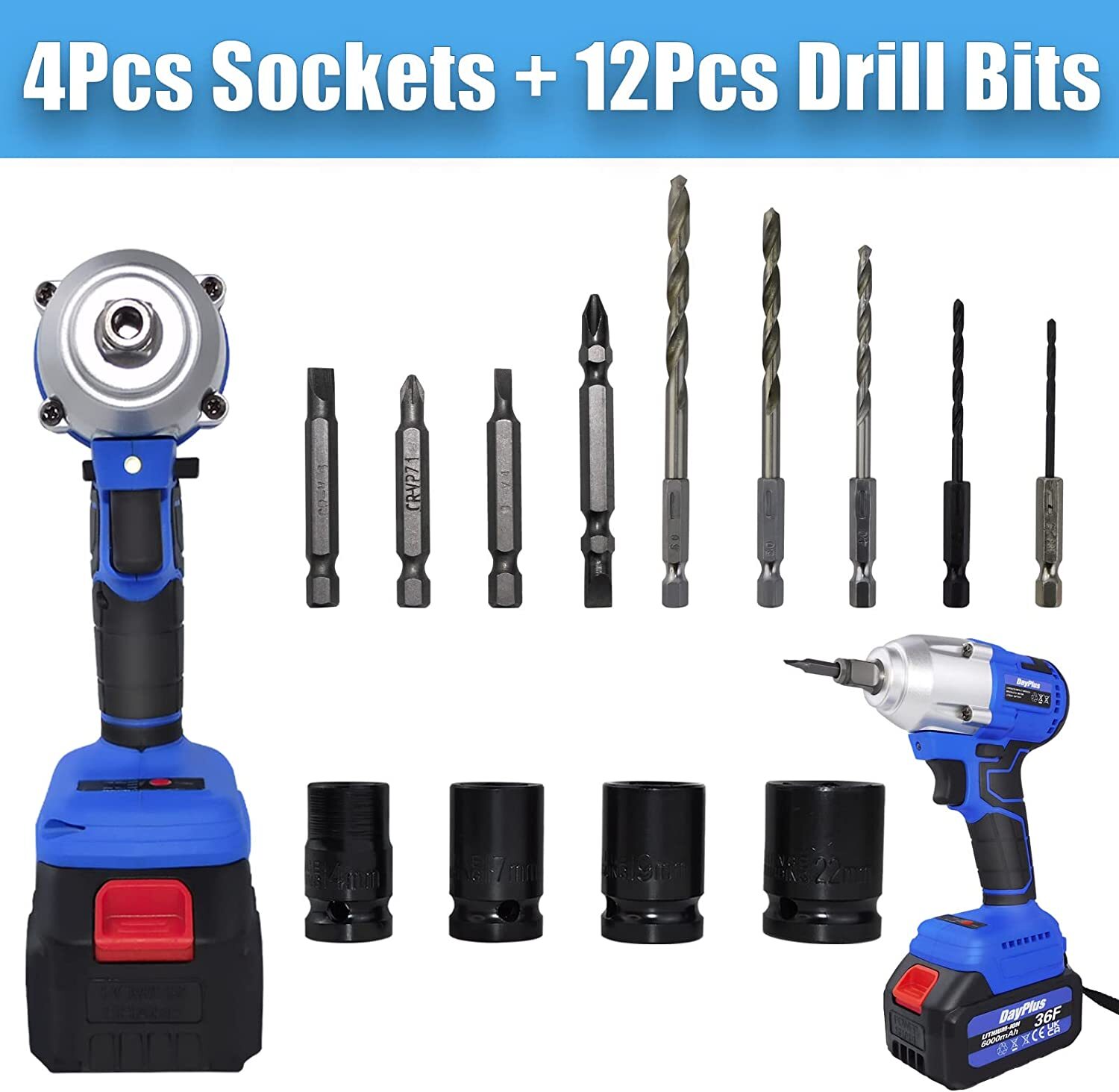420NM 1/2&Prime; 21V Brushless Cordless Impact Wrench with 6000mAh Battery Charger Kit