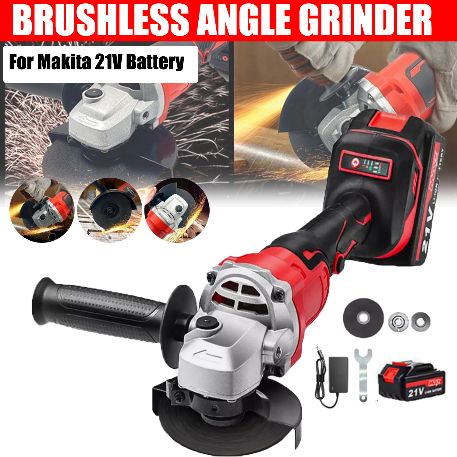 125mm Brushless Cordless Angle Grinder Electric Cutting For Makita 21V Battery