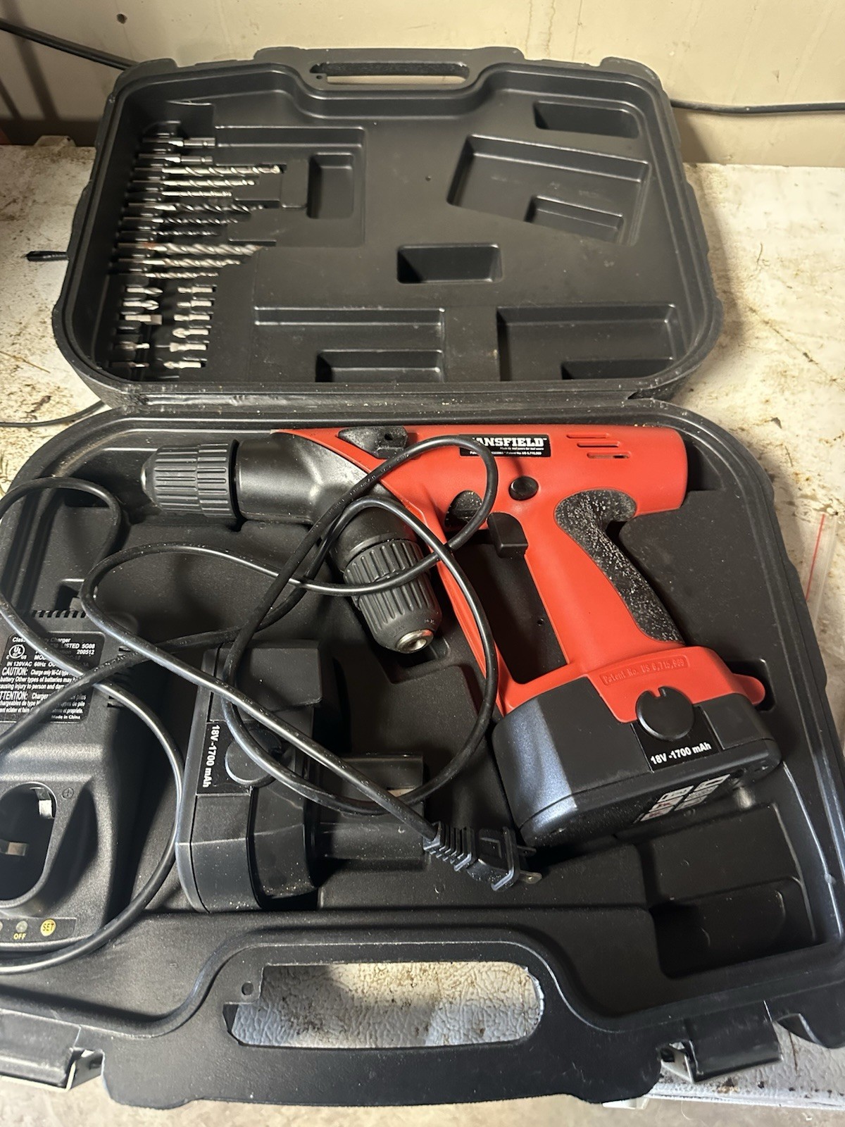 Mansfield Dual-Drill 18V Cordless Drill Set w/ Bits, Battery, Charger, Case