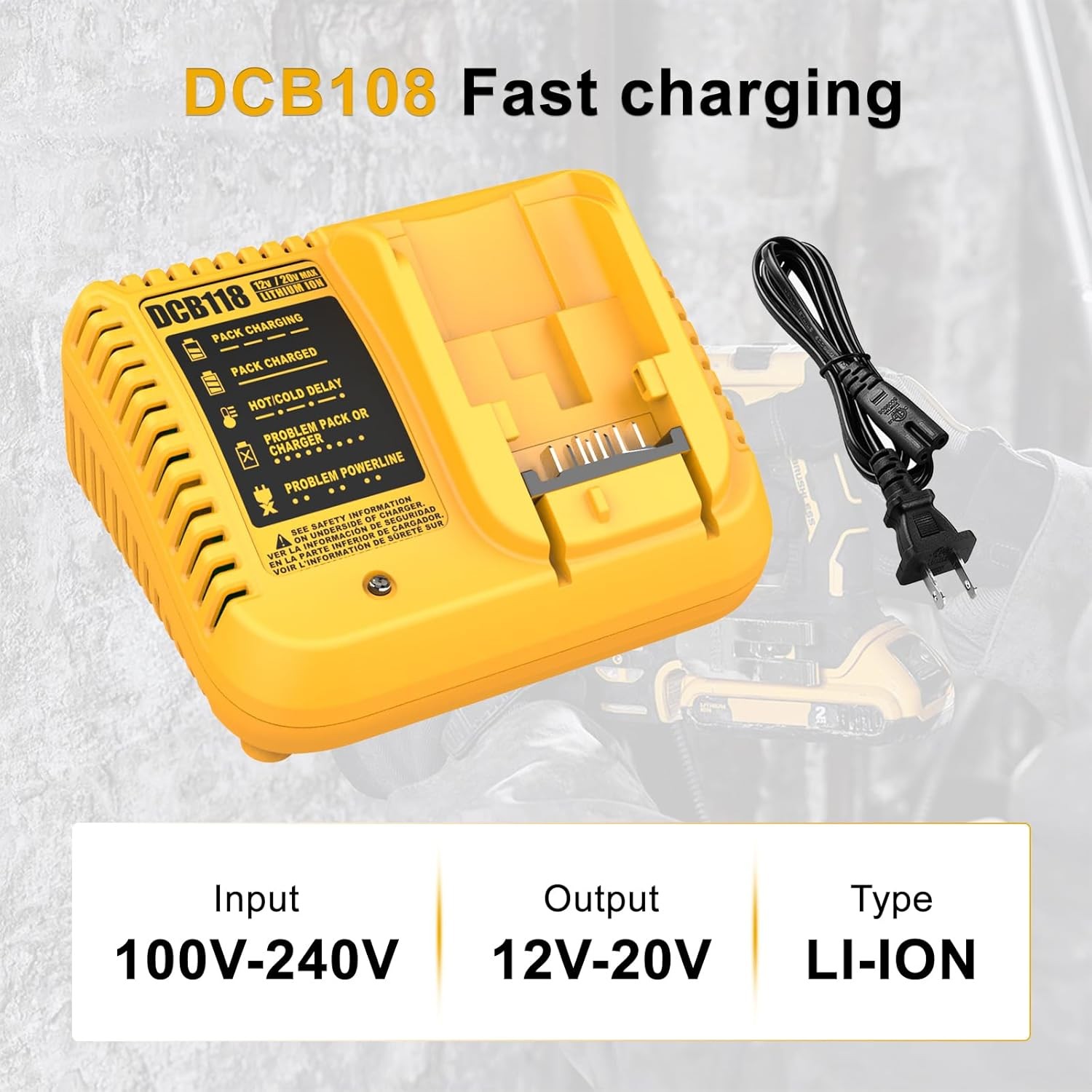 2X Battery+Charger For Dewalt 20 Volt MAX 5.0Ah Lithium-Ion DCB205 DCB204 DCB118