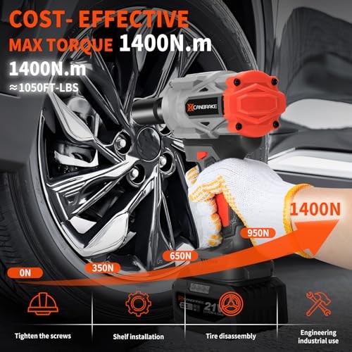 1400N.m Cordless Impact Wrench, 1/2&prime; 21V Heavy Duty Brushless Impact Gun with