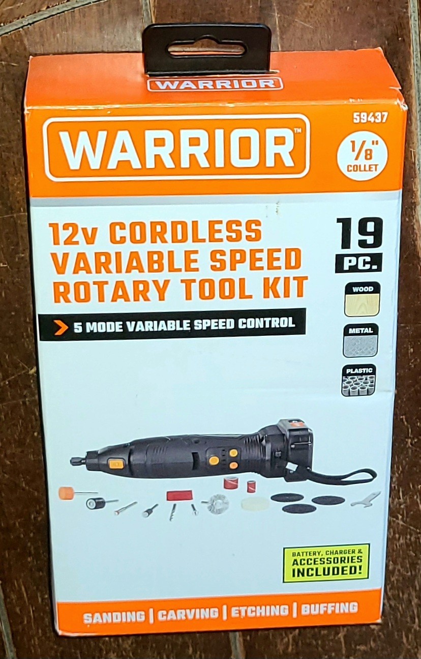 WARRIOR 12V Cordless Variable Speed 19pc Rotary Tool Kit -1/8&Prime; Collet- #59437