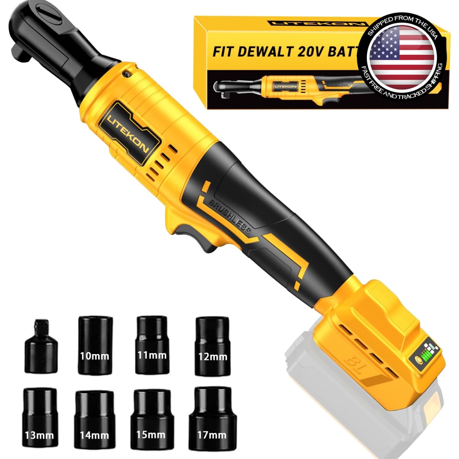 74Ft-lbs Brushless Cordless Ratchet Wrench – 650 RPM, 7 Piece Set Included