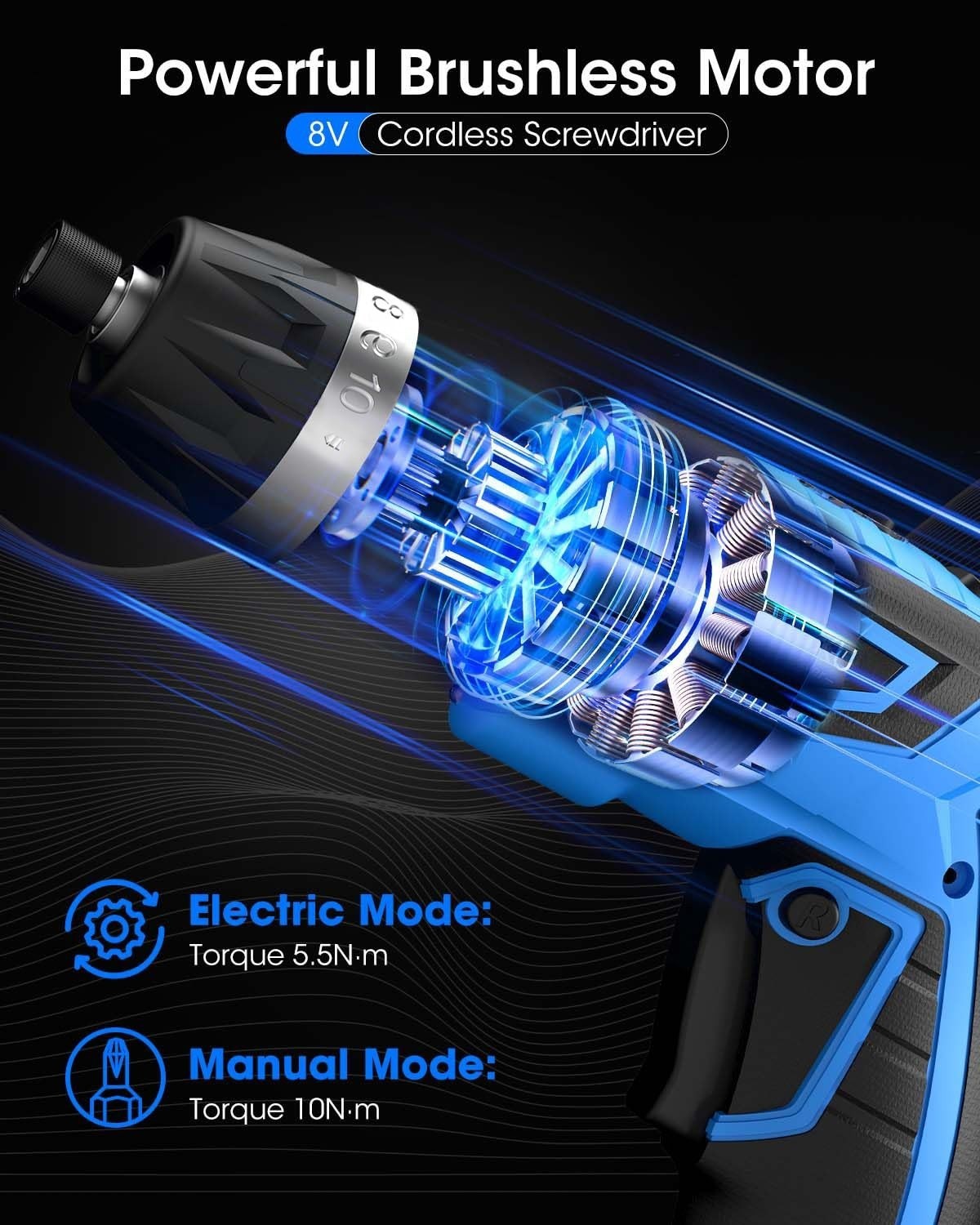 MXMZHXU 8V Cordless Screwdriver, 10+1 Torque, 2000mAh Battery, 50-Piece Kit
