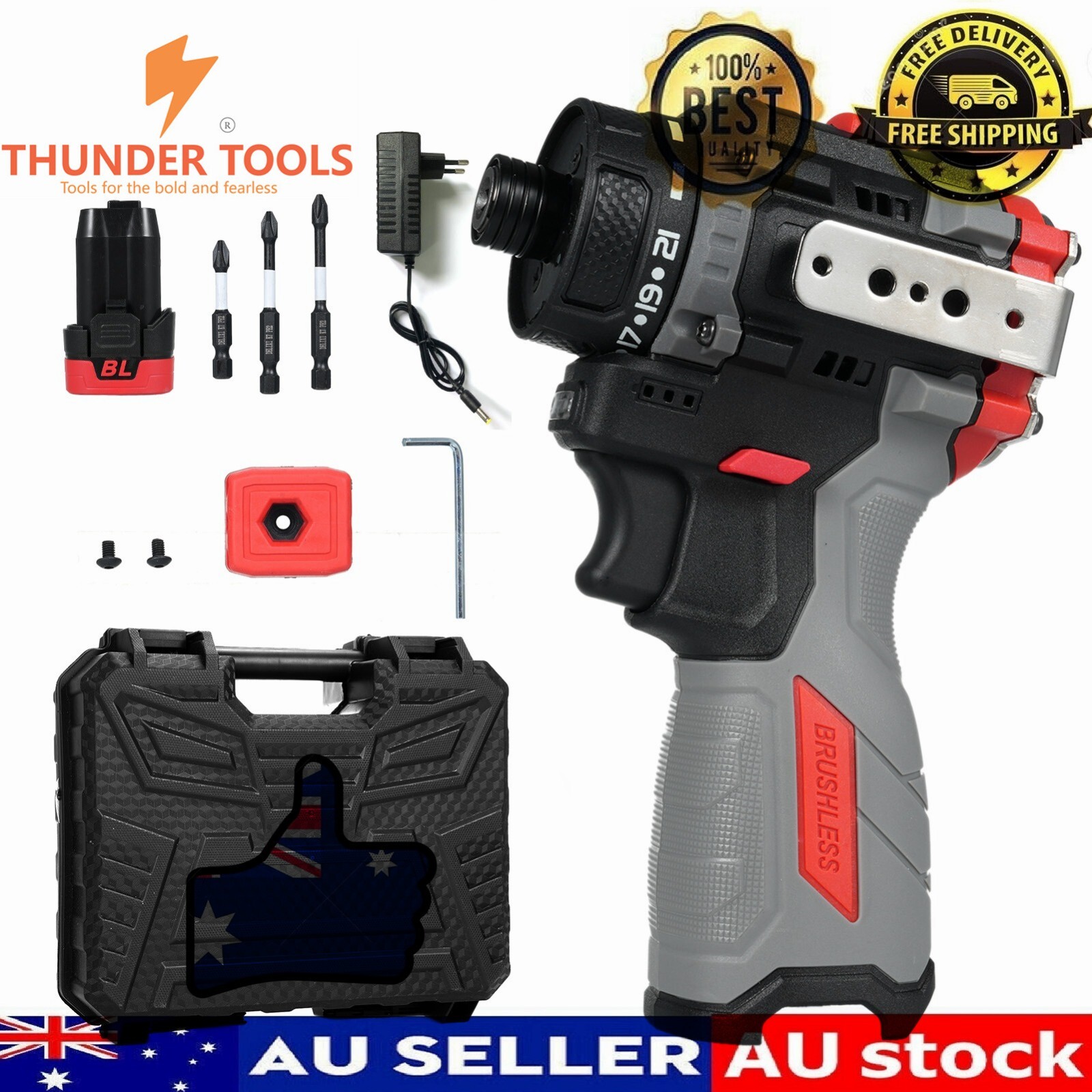 Thunder Tools Cordless 16.8V BL Power Screwdriver + Hammer 45Nm 1600RPM Drill