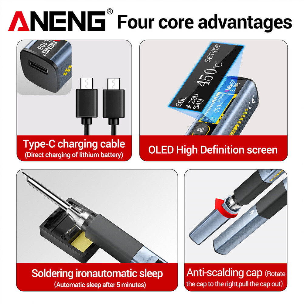 Electric Soldering Lrons Kit PD 96W QC Adjustable Temperature Fast Heat Portable