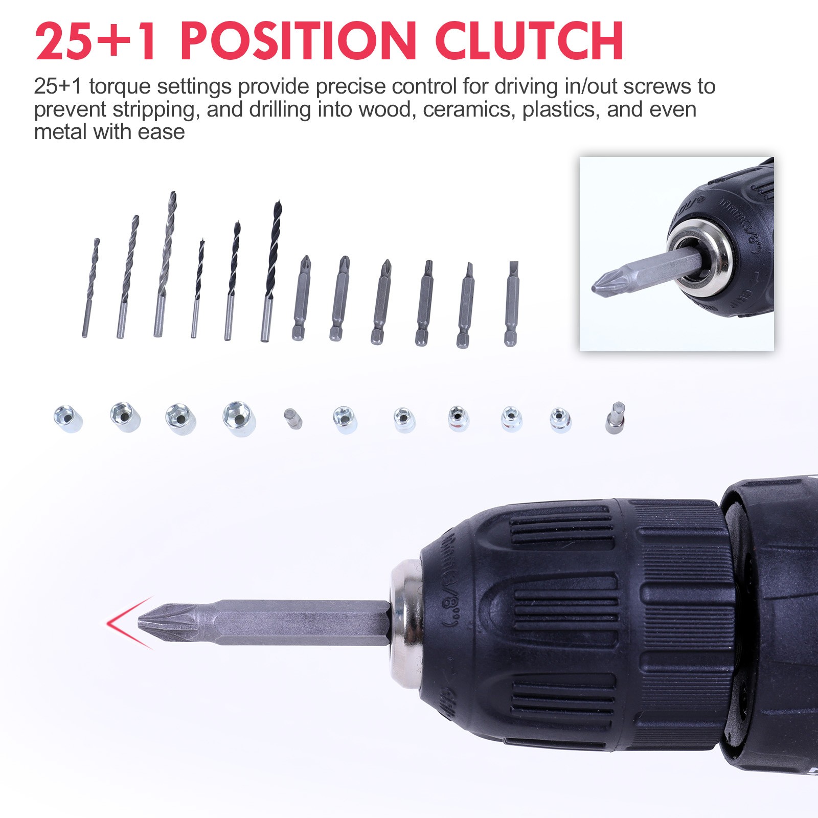 Cordless Impact Drill Brushless Hammer Drill Combo Kit w/2 Batteries & Charger
