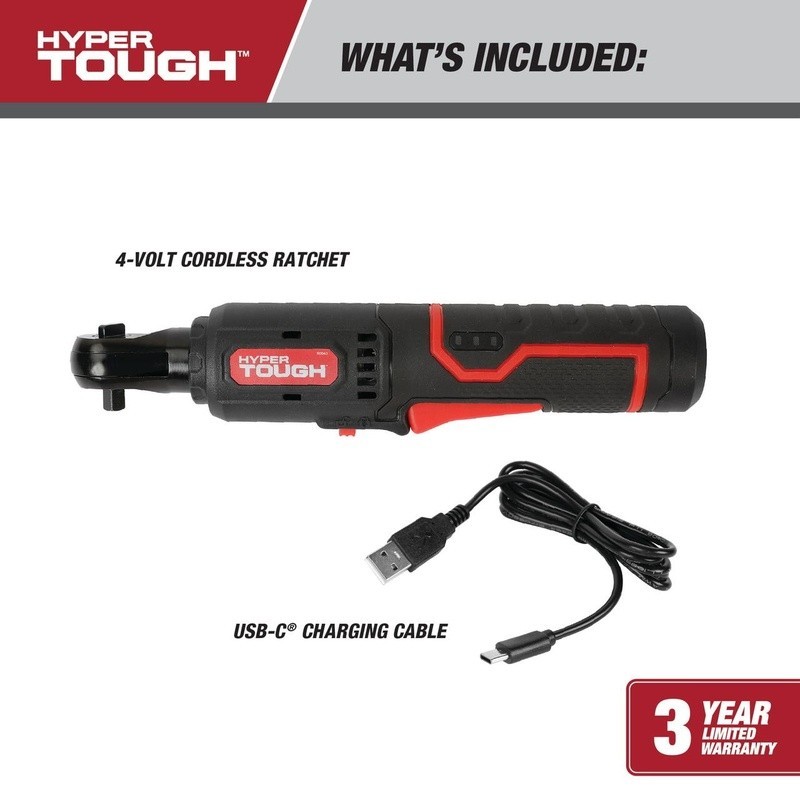 4V Cordless Ratchet 2Ah Battery LED Light USB-C 1/4 Inch Torque 159 in-lbs
