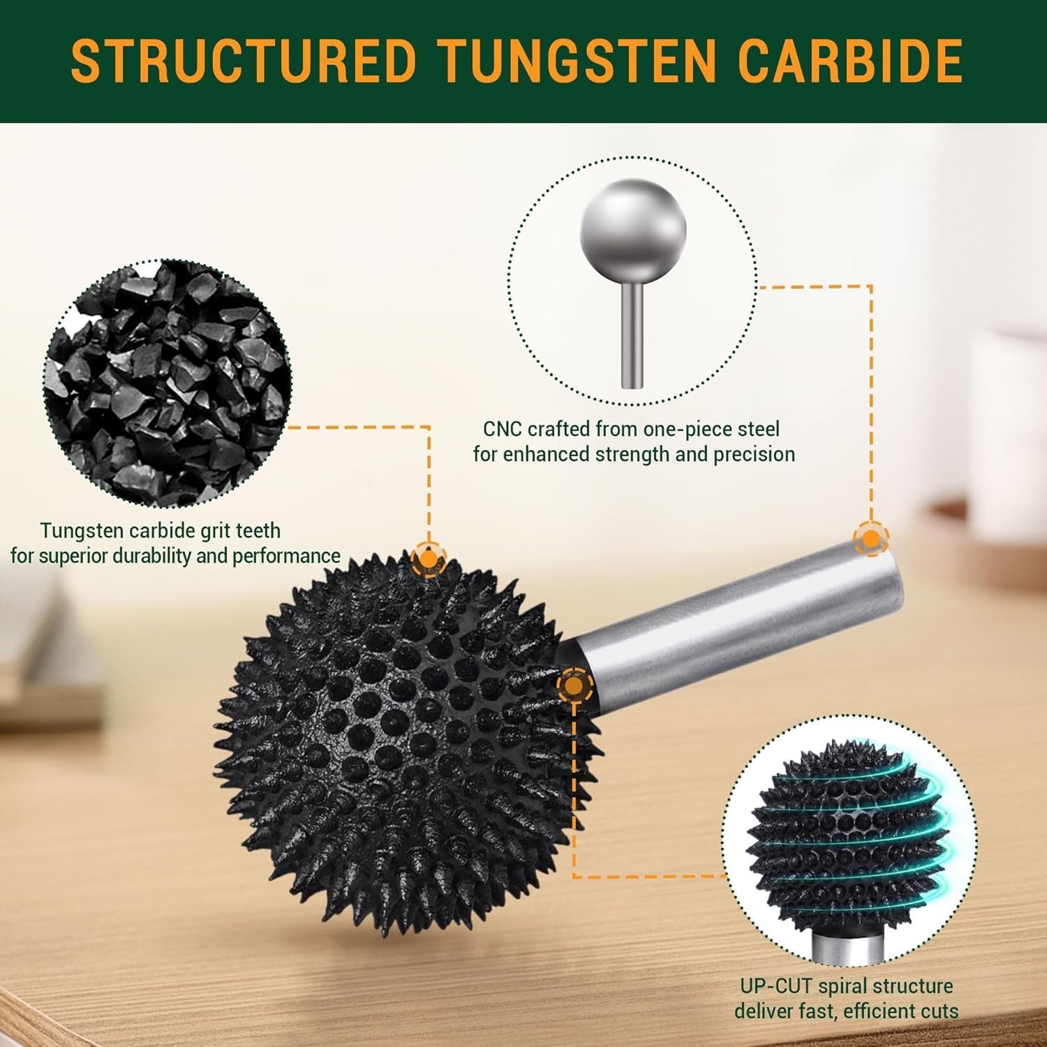 Extreme Coarse Sphere Rotary Burr, 1⁄4&Prime; Shaft, Ball Shape Rotary Rasp bit for…