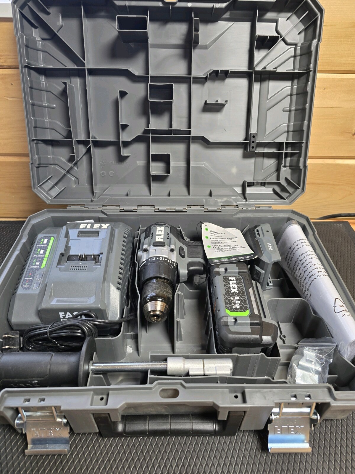 Flex 24v Brushless 1/2&Prime; 2 Speed Drill Driver, 5.0Ah Battery, Fast Charger, Case