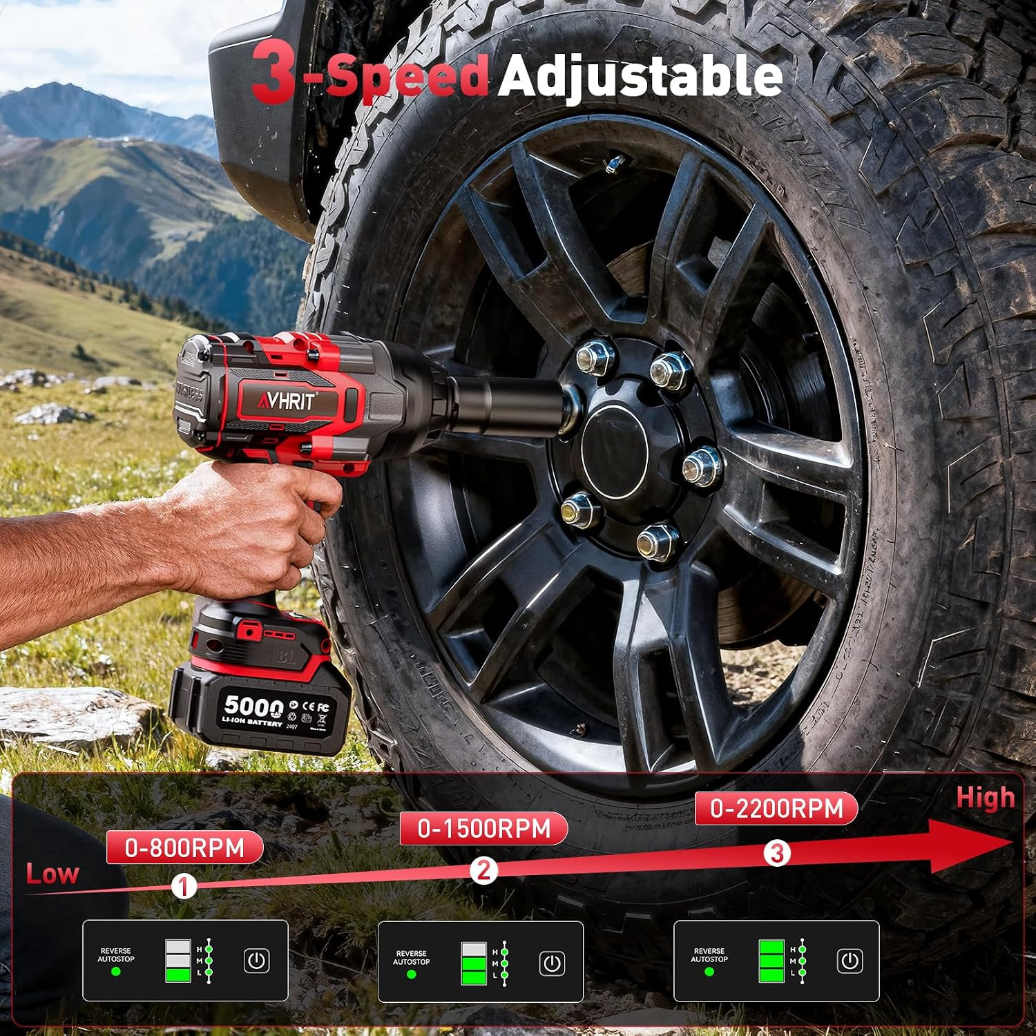 2200Nm/1630Ft-Lbs Cordless Impact Wrench 3/4&Prime; High Torque | 2X 5000Mah Batteries