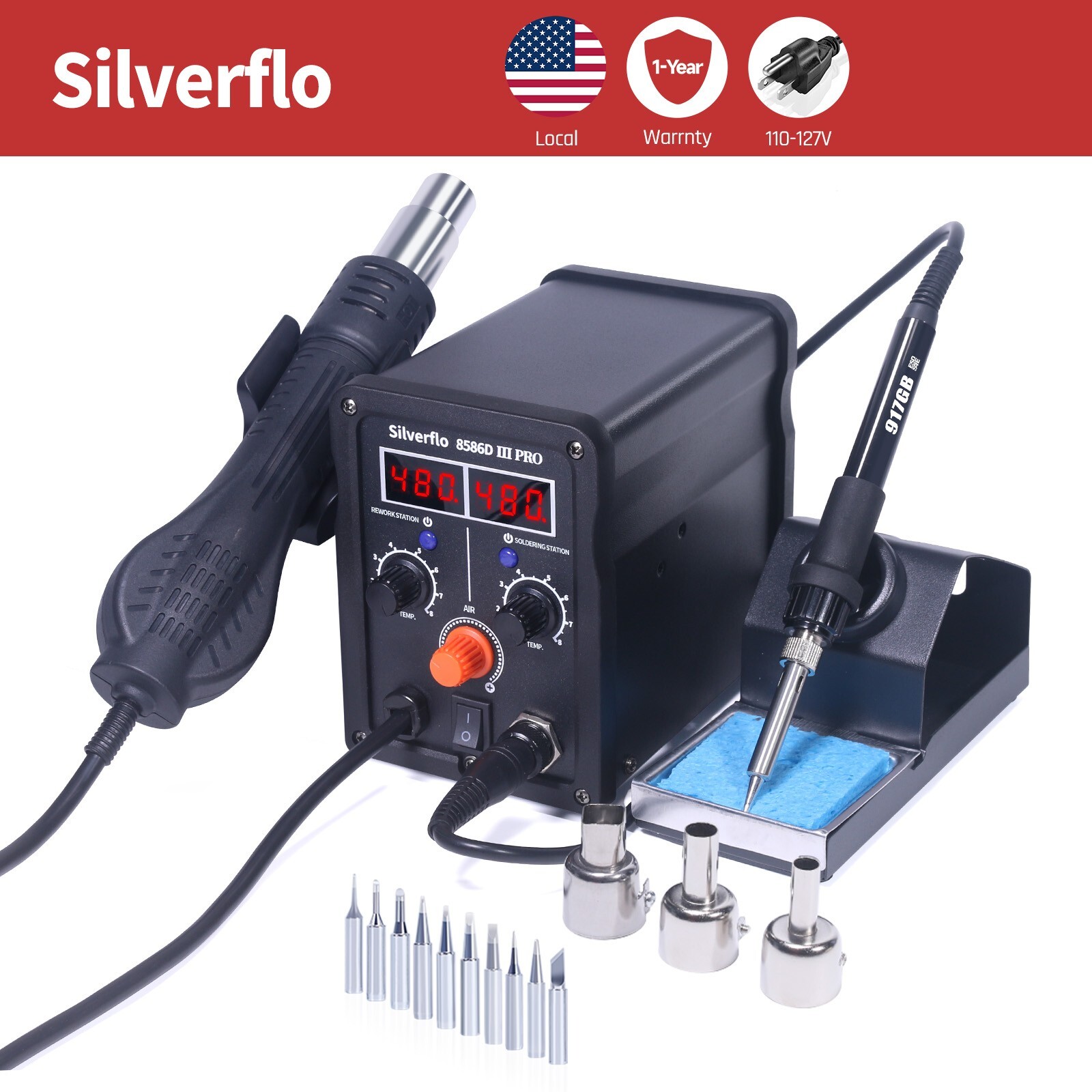 Silverflo Soldering Iron Hot Air Gun Welding Station 2 in 1 Soldering Tool kit