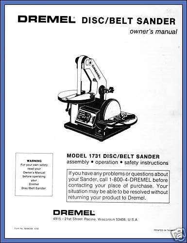 Copy of Owner&rsquo;s Manual for Dremel Disc/Belt Sander Model 1731