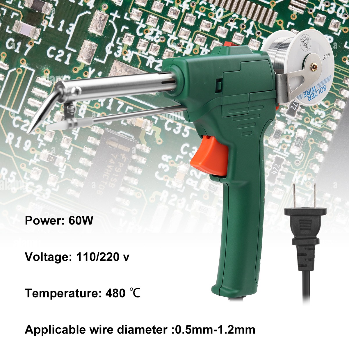 60W Electric Auto Soldering Iron Gun Kit Hand-Held Tweezers Wire Welding Tool US