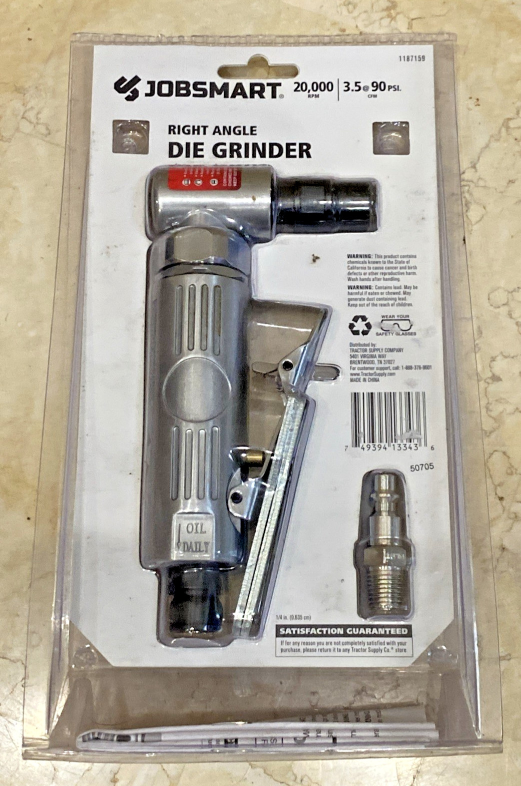 Job Smart 20K RPM 3.5 @90 PSI 1/4&Prime; Right Angle Die Grinder Brand New
