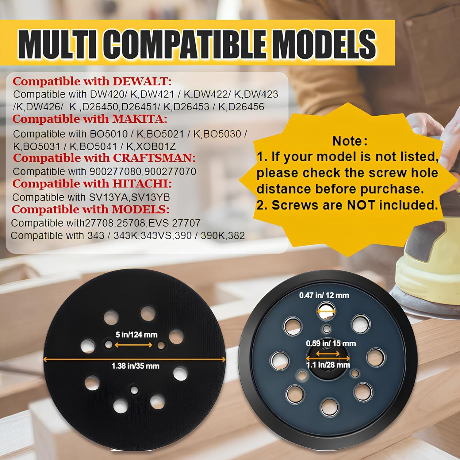 5 Inch Orbital Sander Replacement Pad Compatible with Dewalt DW420/DW421/DW422