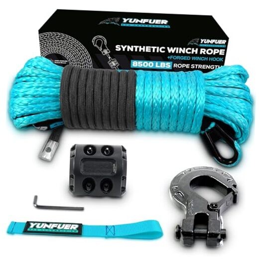 Synthetic Winch Rope Cable Kit – 3/16&Prime; x 50ft, 3/16&Prime;x50FT (blue)-8500LBS blue