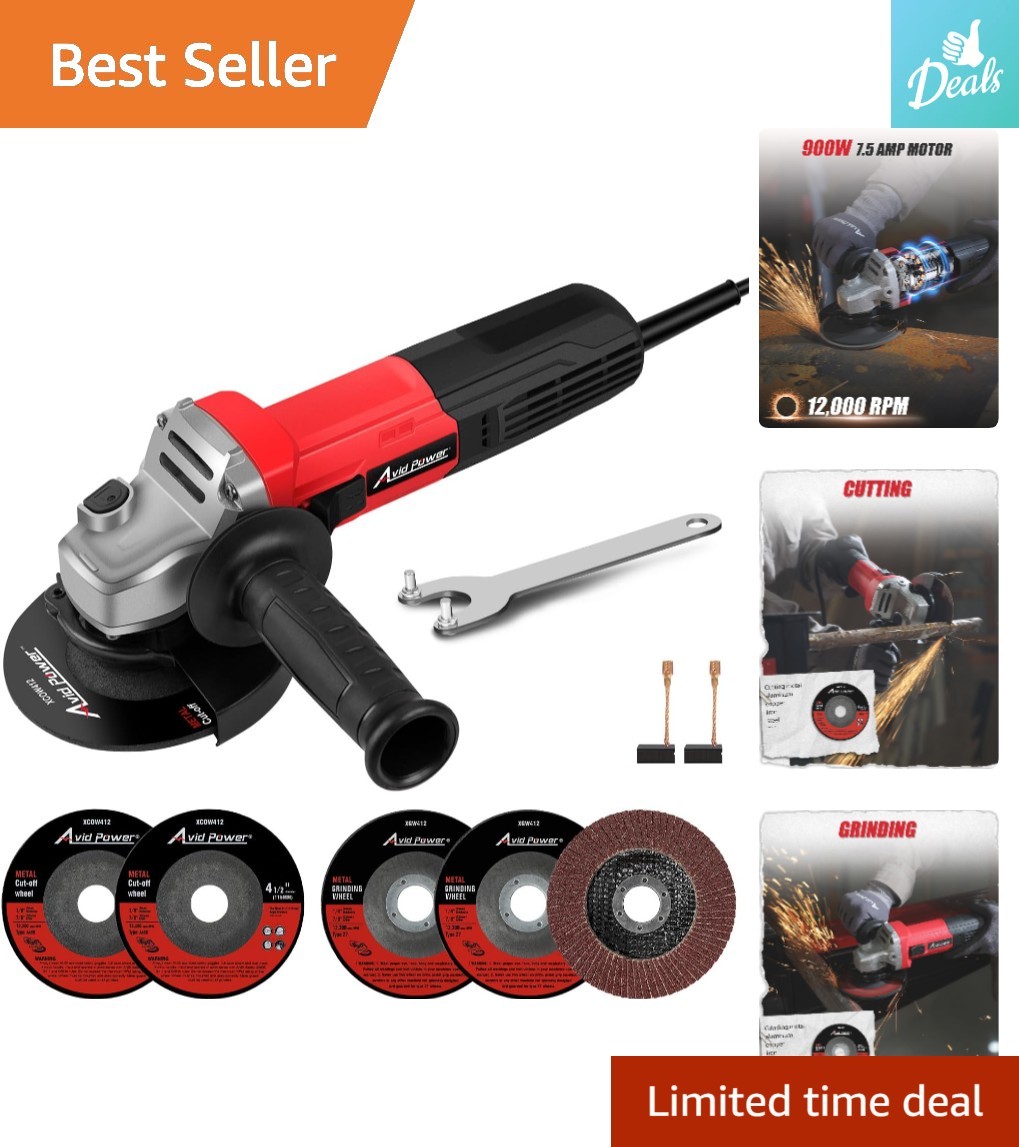 Lightweight 900W Angle Grinder with Adjustable Guard & Side Handle for Control