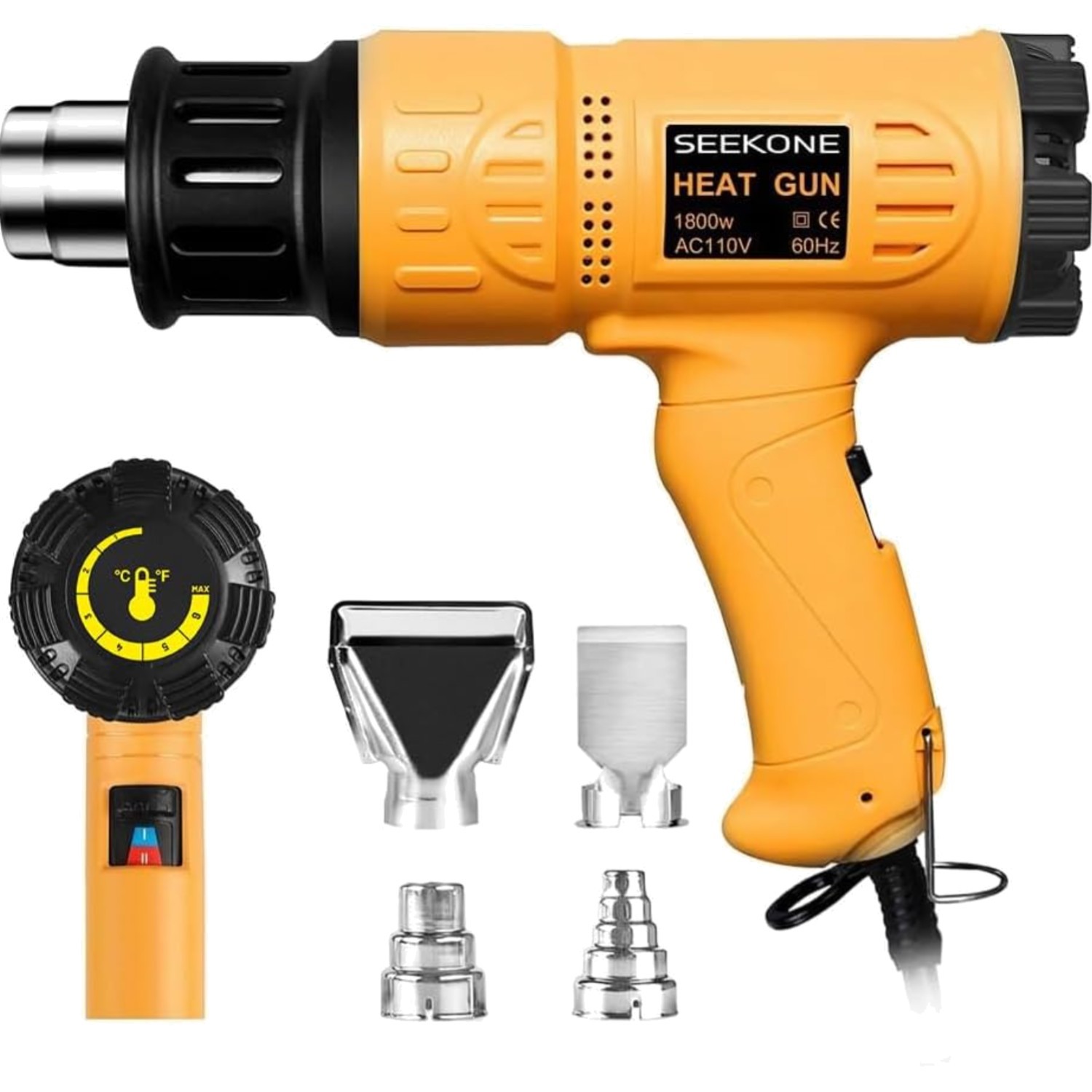 Electric Heat Gun 1800W Variable Temp Overheat Protection 4 Nozzles Crafts