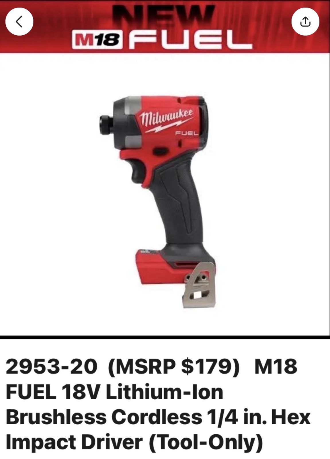 M18 FUEL 1/4 in. Hex Impact Driver 18V Lithium-Ion Brushless Cordless (Tool-Only