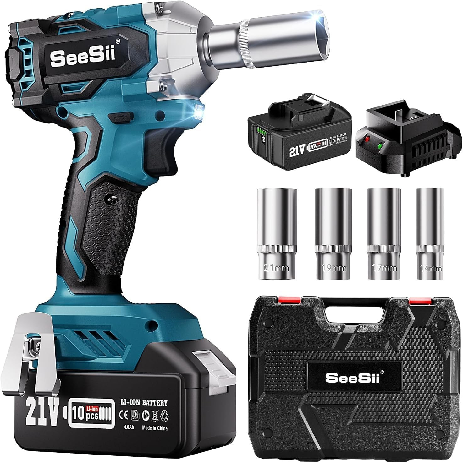 3/8&Prime; Cordless Impact Wrench, Power Impact Gun W/Max Torque 330Ft-Lbs(450N.M), 4.