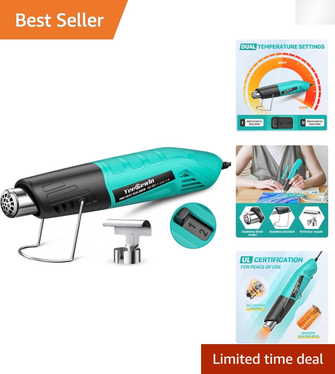 380W Mini Heat Gun with Reflector Nozzle – Perfect for Epoxy Resin & 3D Printing