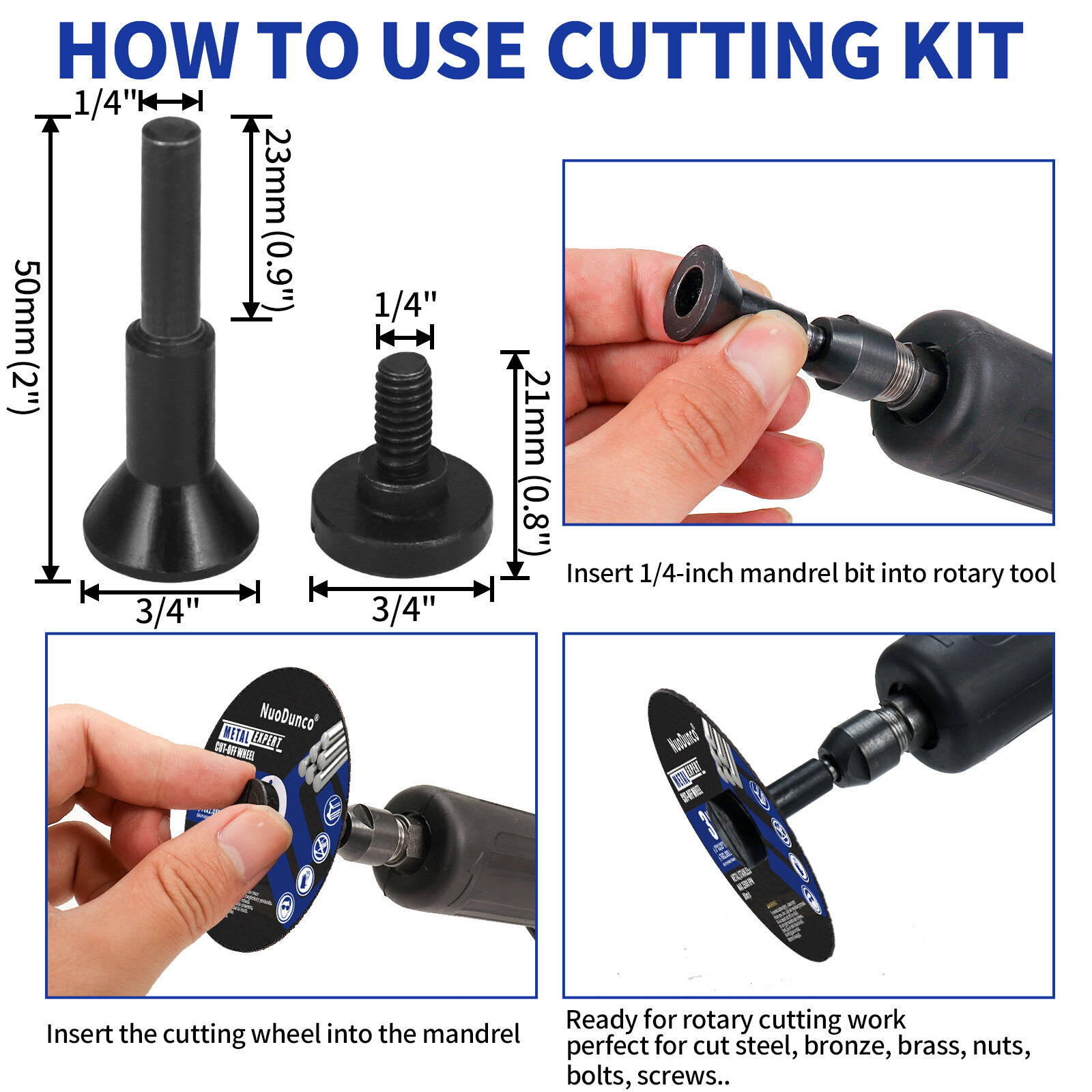 25Pcs 3 inch Cut Off Wheel with 1/4 in Mounting Mandrel Kit for Die Grinder