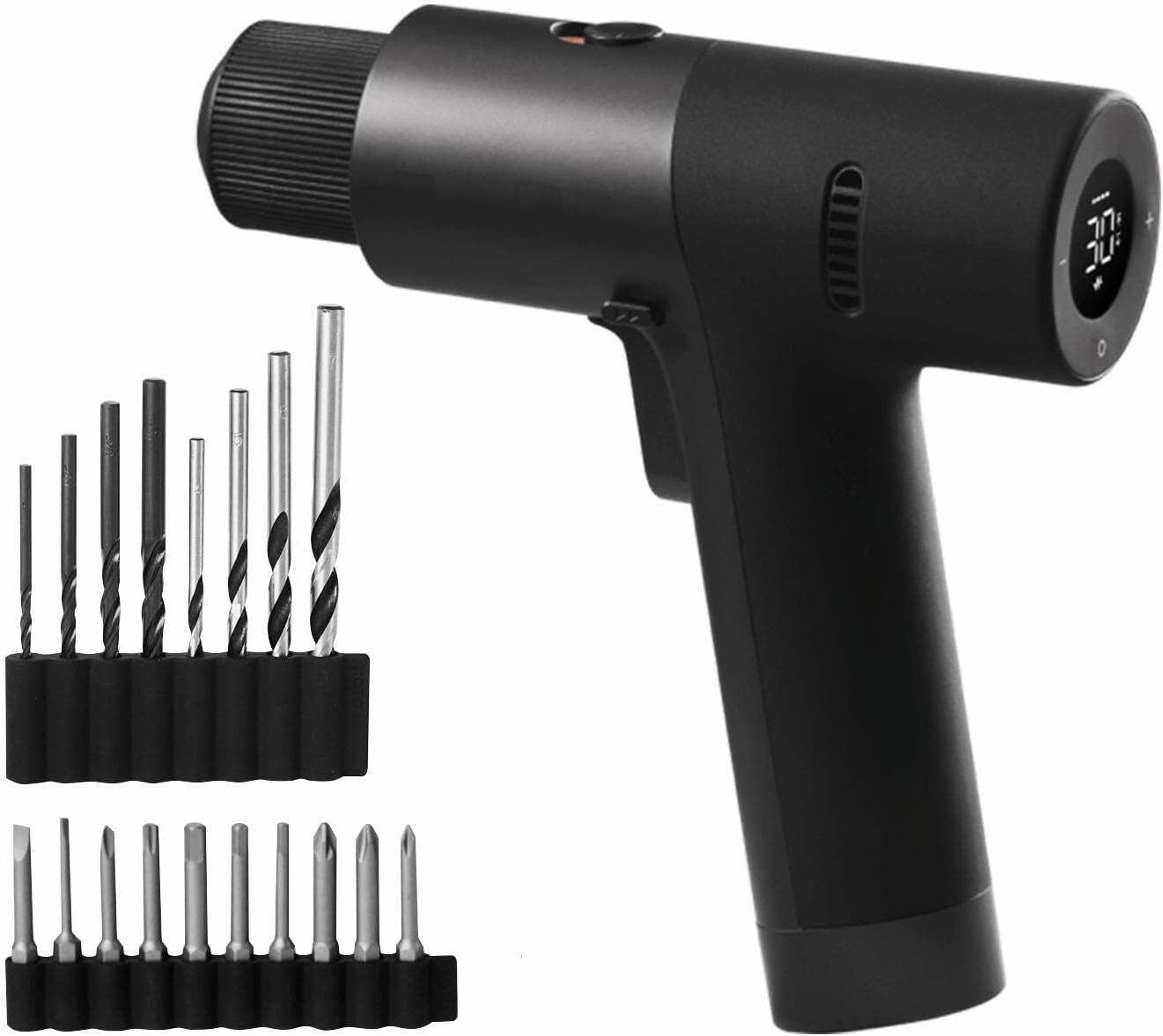 Cordless Brushless Drill 12V, LED Display Screen, 30 Precision Gears, 2 Working