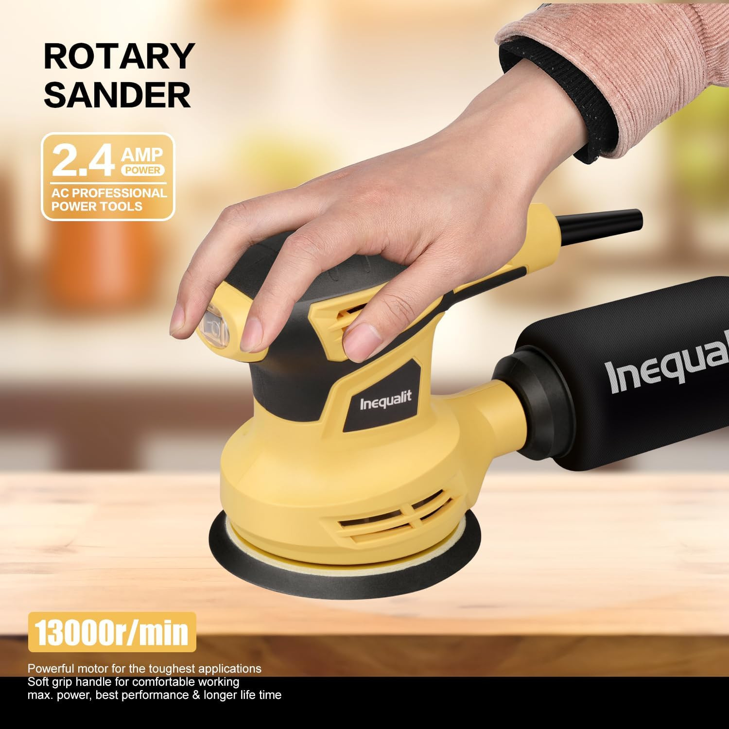Random Orbital Sander, 2.4Amp 5-Inch Corded Palm Sander, Max 13000 OPM Electric