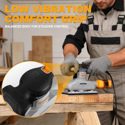 2.2 Amp 1/3 Sheet Palm Sander for Woodworking, Variable Speed up to 26,000