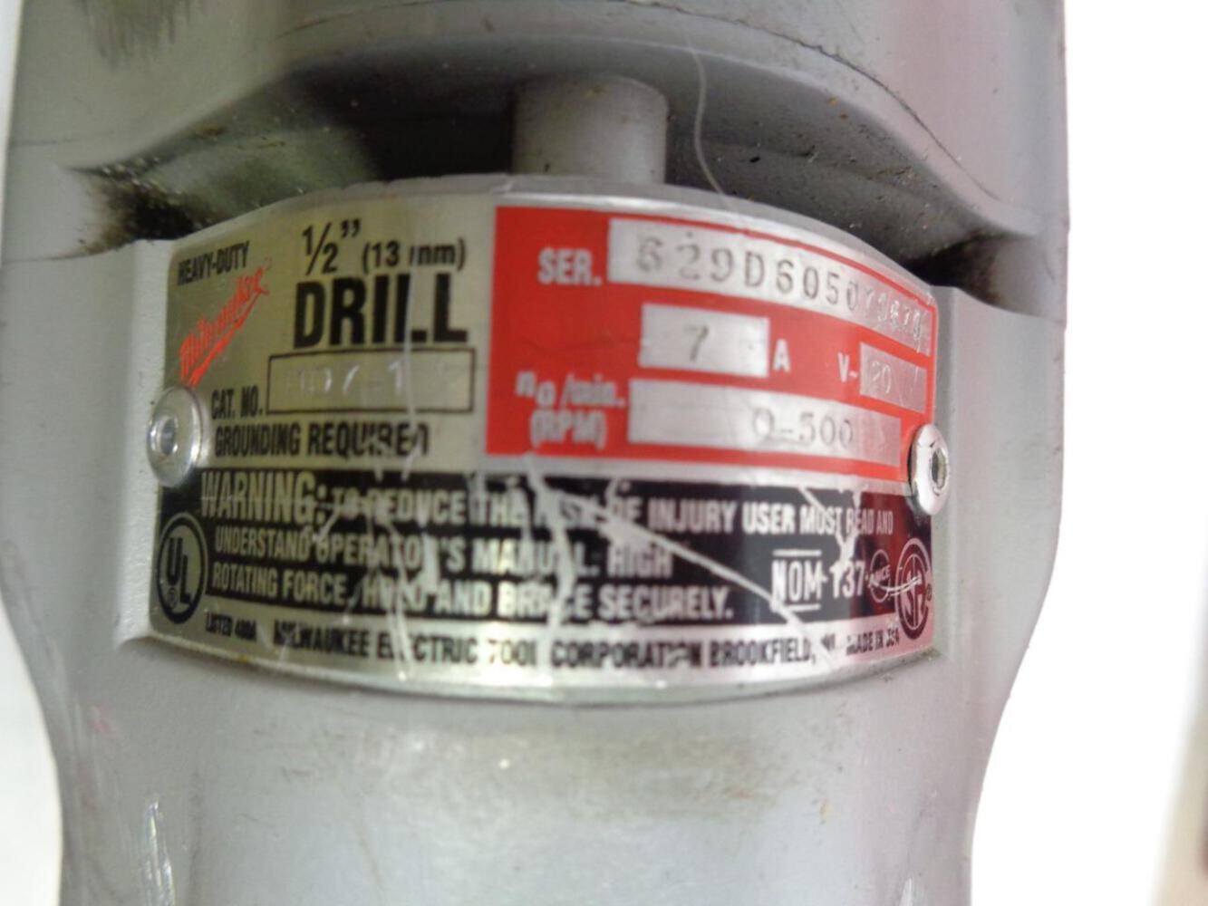 USED MILWAUKEE 1/2&Prime; HEAVY DUTY RIGHT ANGLE DRILL KIT 7AMP 3107-6 SR