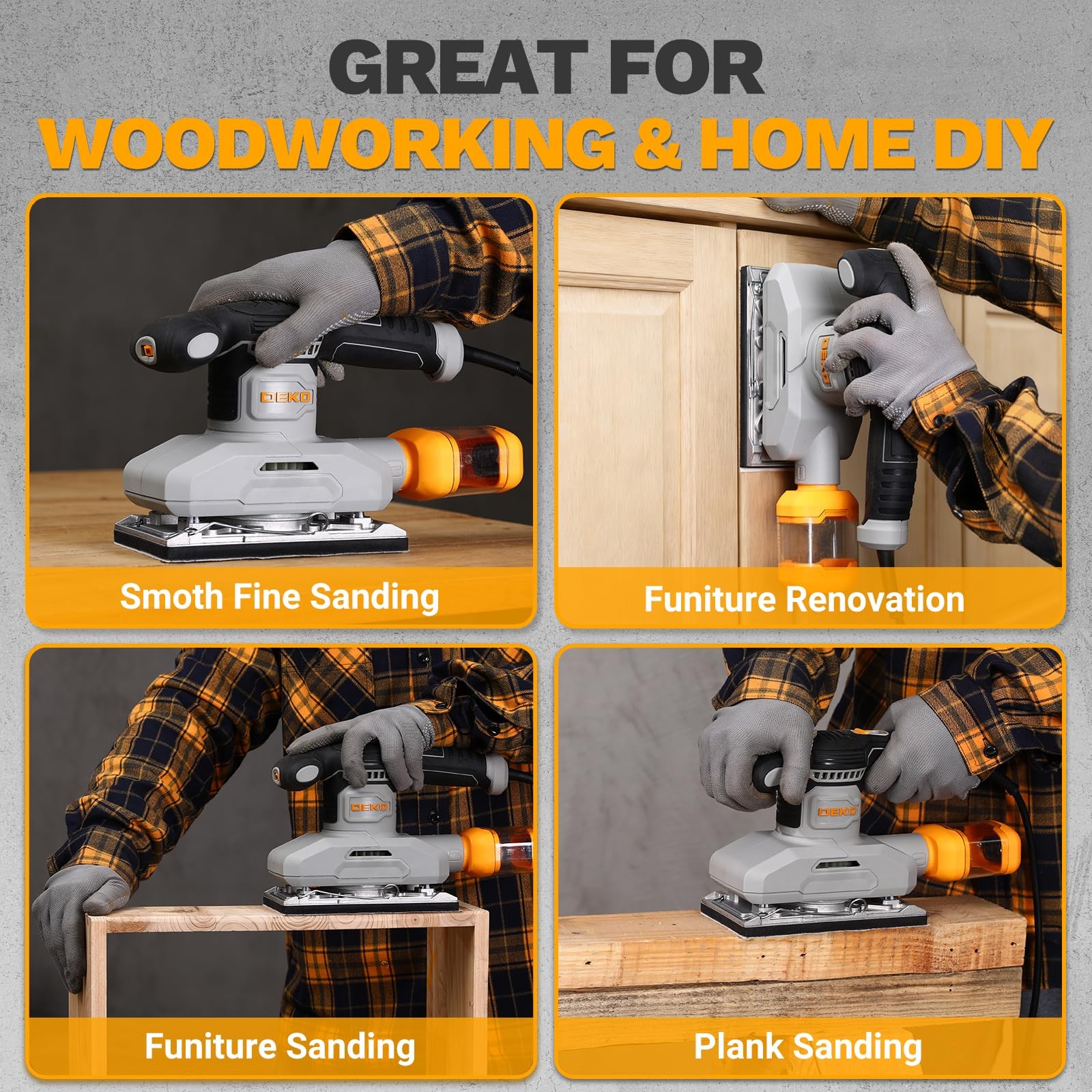 2.2 Amp 1/3 Sheet Palm Sander for Woodworking, Variable Speed up to 26,000 OP…